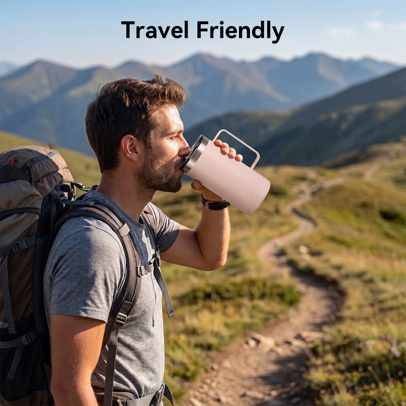 Ozark Trail 22oz Ceramic Lined Stainless Steel Insulated Coffee Mug with Magnetic Tritan Transparent Slider Lid - Frosted Peach
