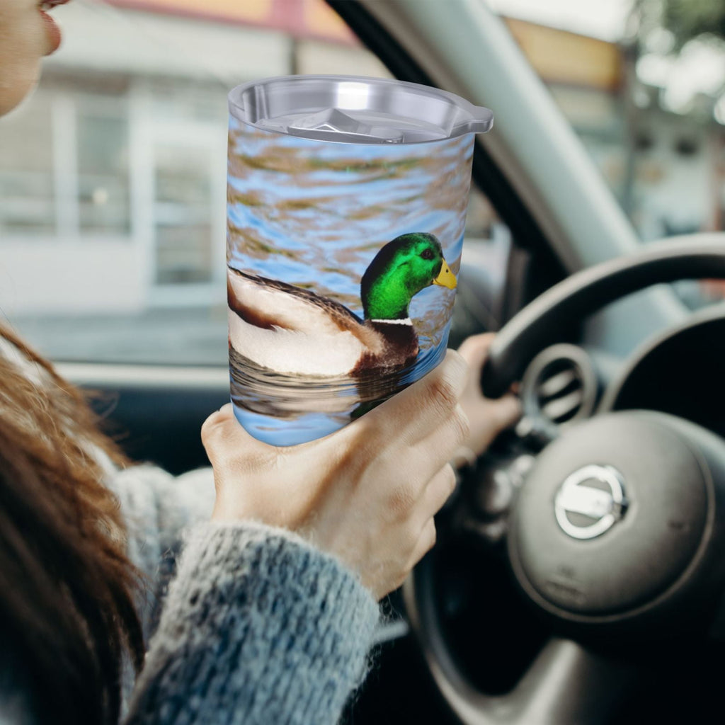 Logiee Mallard Duck Swimming In A River Print 20OZ Car Cup with Lid - Stainless Steel Vacuum Insulated Double Wall Travel Tumbler, Durable Insulated Coffee Mug, Thermal Cup with Straw-Without Straw
