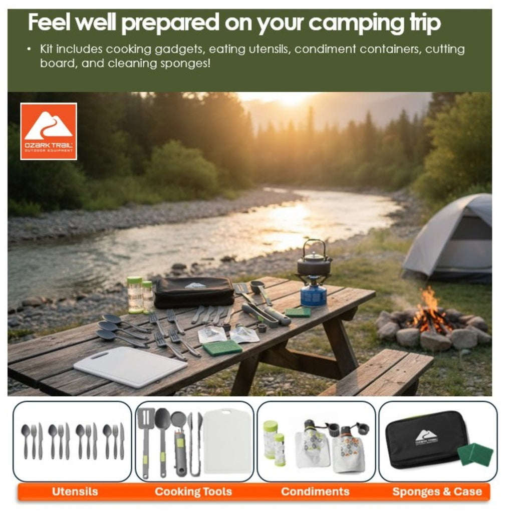 Ozark Trail 24-Piece Plastic Camping Kitchen Set with Travel Bag