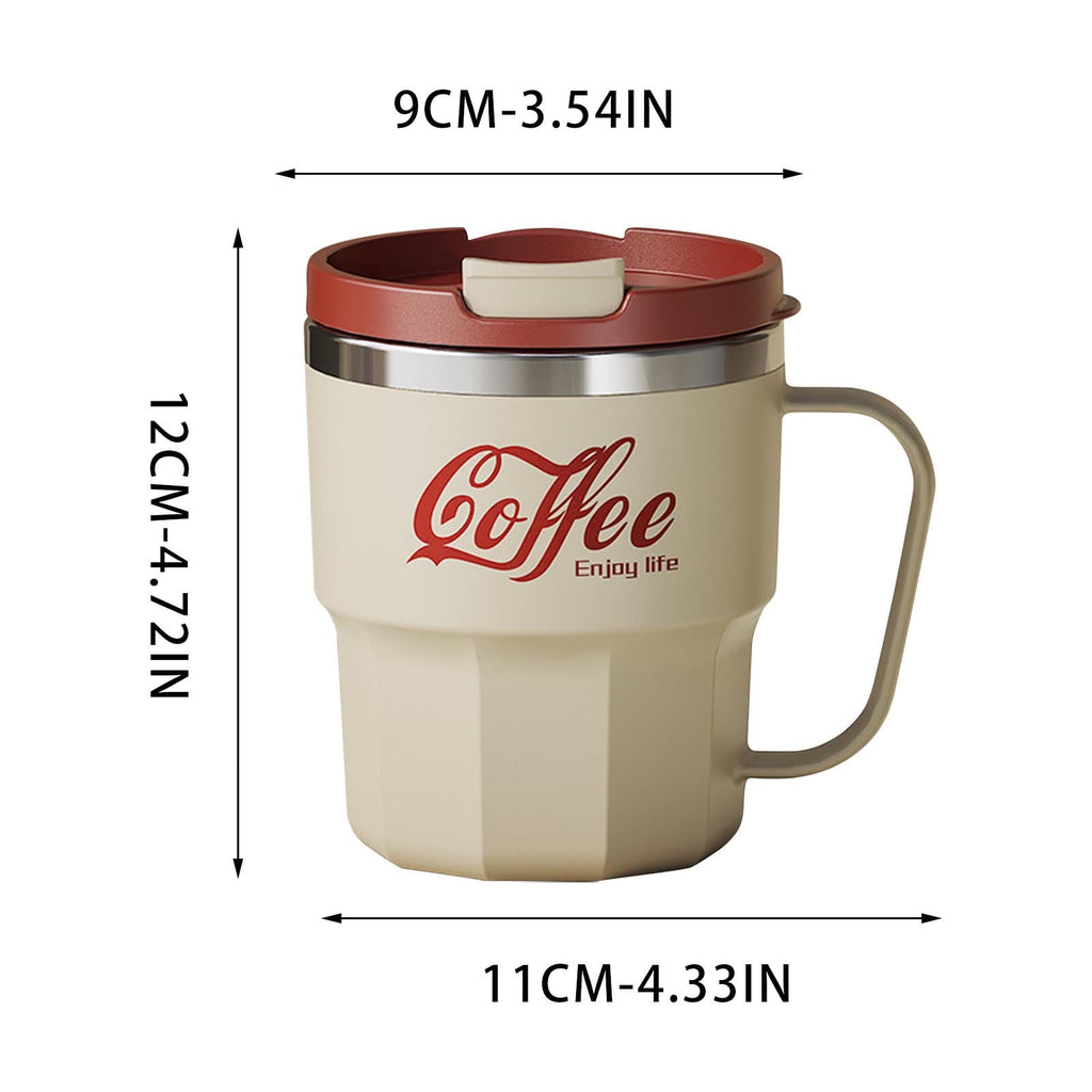 Hometravel 304 Stainless Steel Double Wall Insulated Mug - Heat Proof Handle Travel Tumbler for Home Office, Portable Drinkware for Coffee Tea, Leak Proof Lid