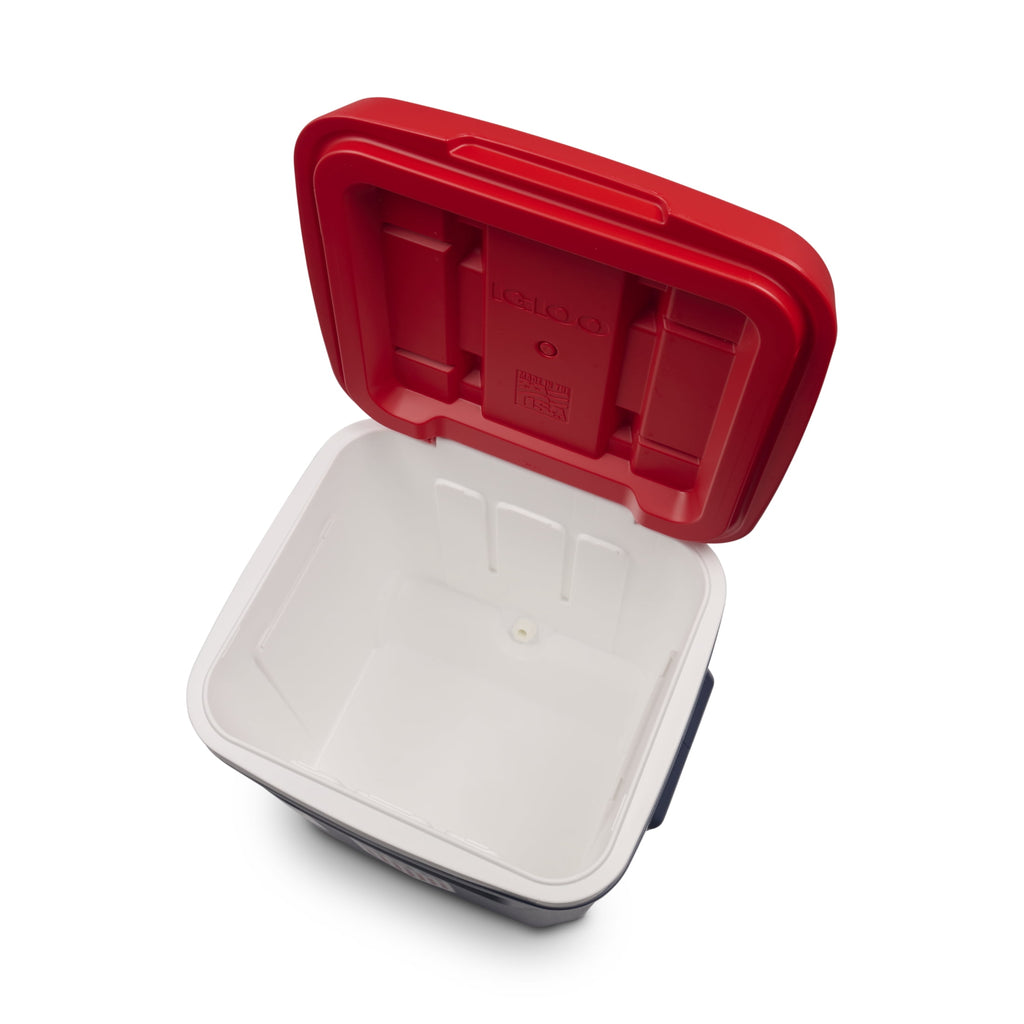 Igloo x USSF 60 QT Laguna Ice Chest Cooler with Wheels - US Soccer Rolling Cooler for Games and Practices, Red White and Blue