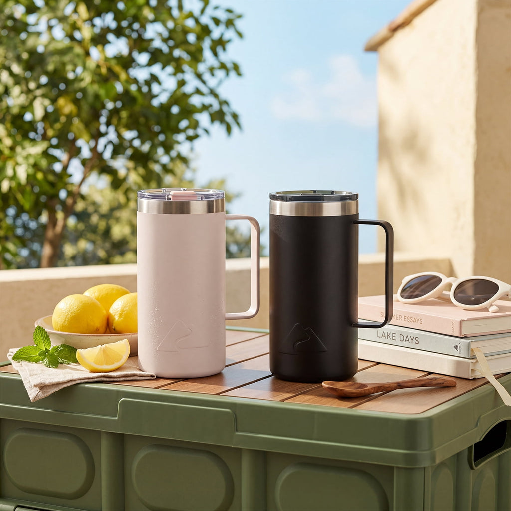 Ozark Trail 22oz Ceramic Lined Stainless Steel Insulated Coffee Mug with Magnetic Tritan Transparent Slider Lid - Frosted Peach