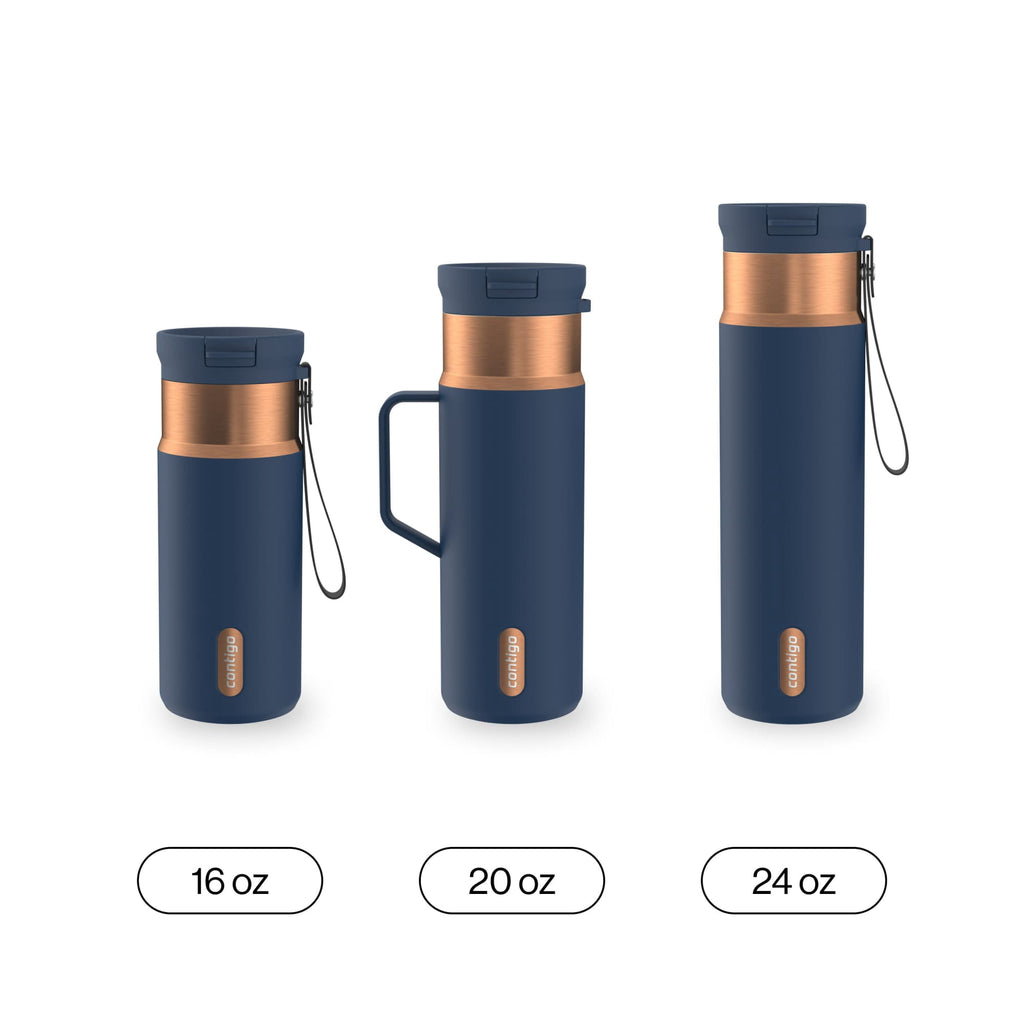 Contigo 20 oz Stainless Steel Travel Mug Tumbler – Leak-Proof Insulated Coffee Mug - Keeps Drinks Hot, Side Handle, Dark Blue/Bronze