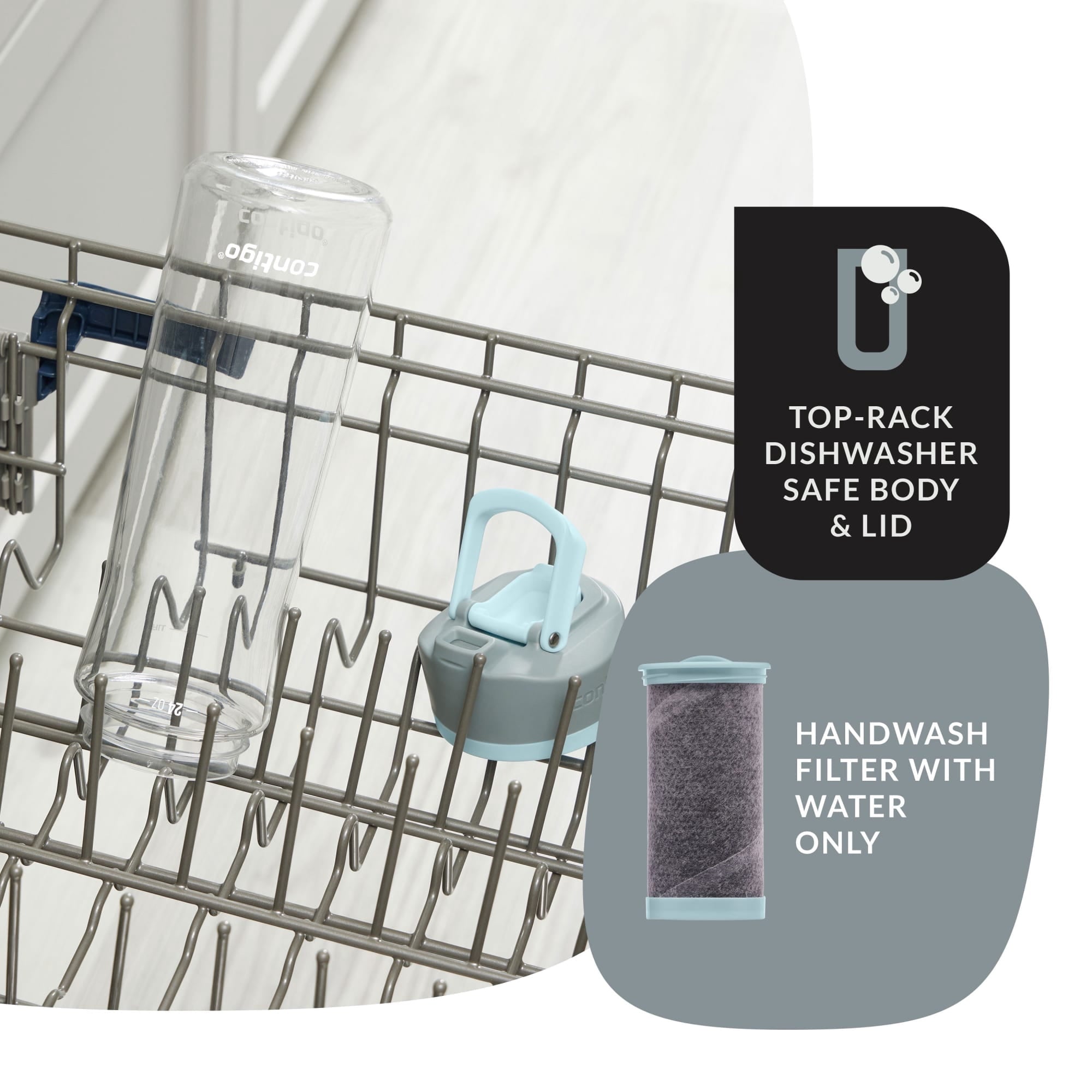 Contigo Clybourn Plastic FreeFlow Filter Water Bottle with AUTOSEAL Lid 24 oz. - Salt, with Replacable Filter - 2-Pack