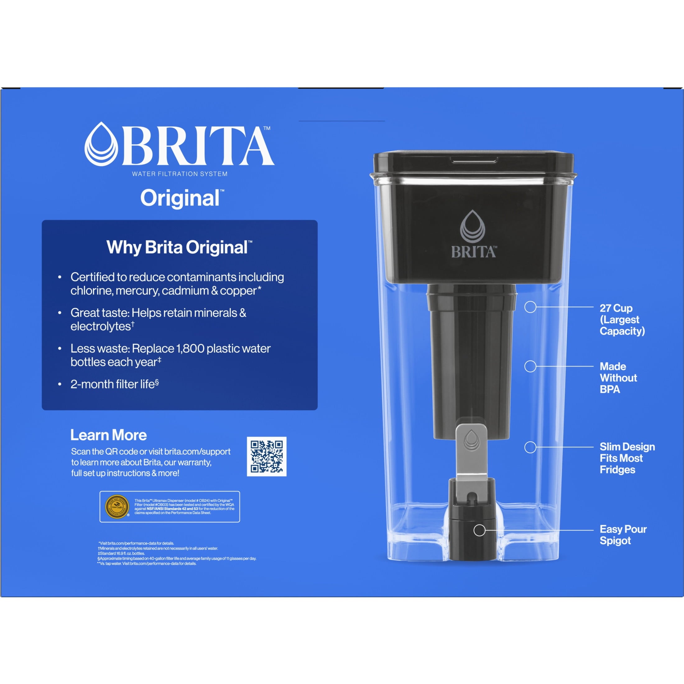 Brita 27 Cup Plastic Water Filtration Dispenser - Black, 1 Standard Brita Filter