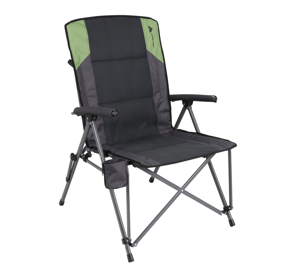 Ozark Trail High Back Hard Arm Outdoor Adult Camp Chair with Cup Holder - Polyester, Green