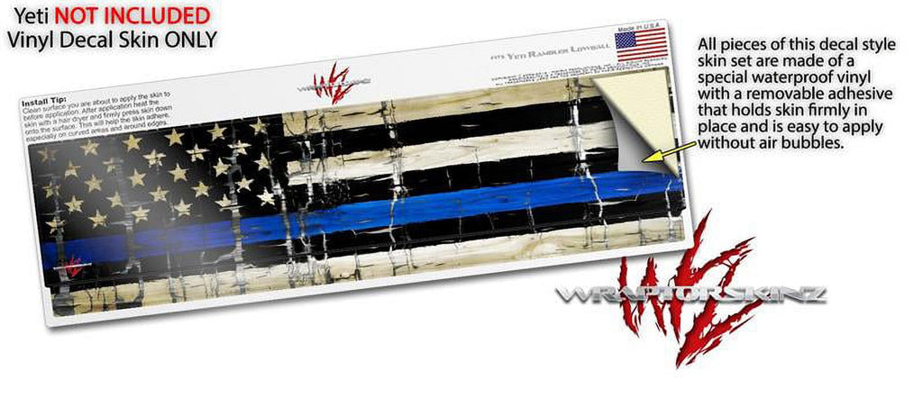 Skin Decal Wrap for Yeti Rambler Lowball - Painted Faded Cracked Blue Line Stripe USA American Flag by WraptorSkinz