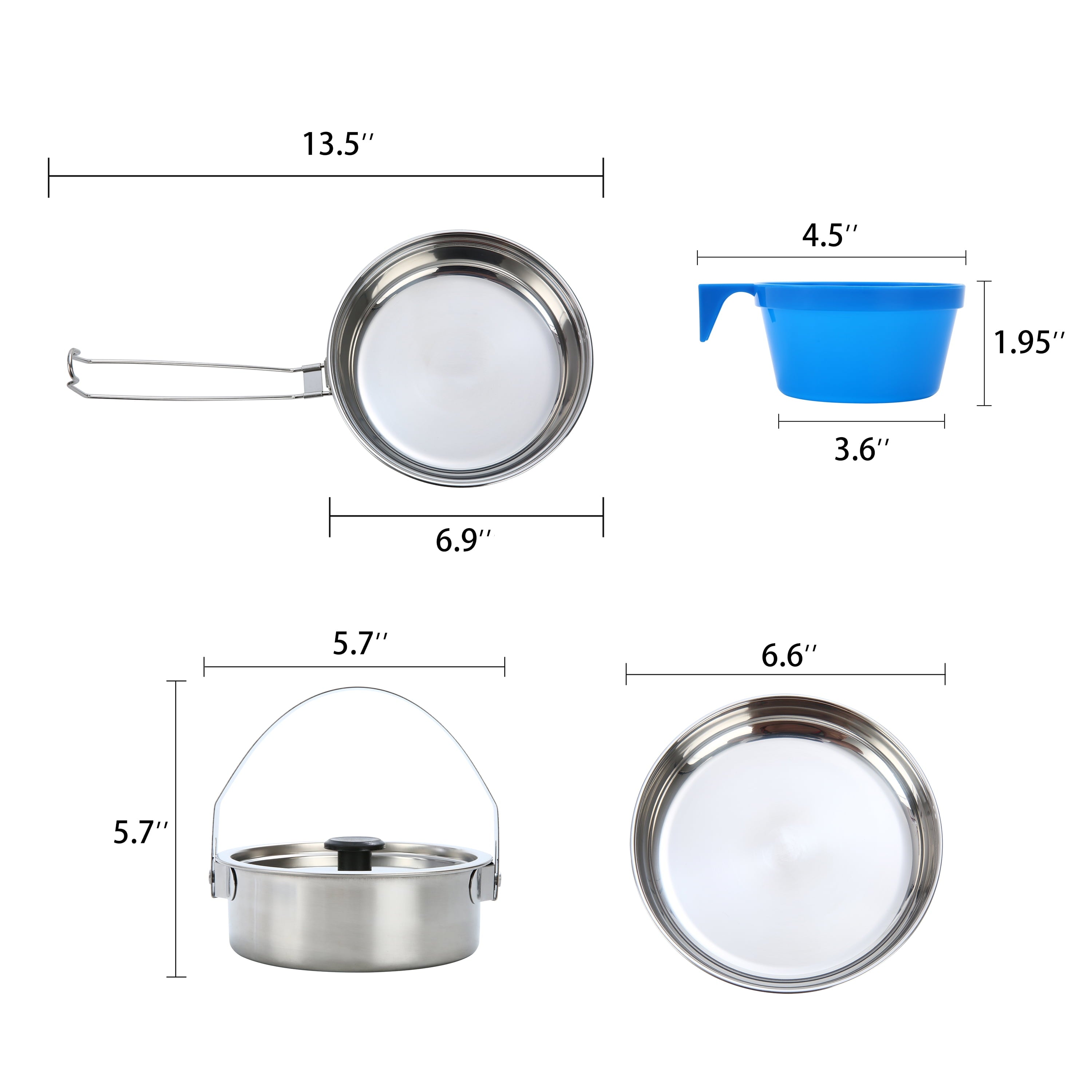 Ozark Trail 5-Piece Stainless Steel - Aluminum, and Plastic Space-Saving Cookware Camping Mess Kit