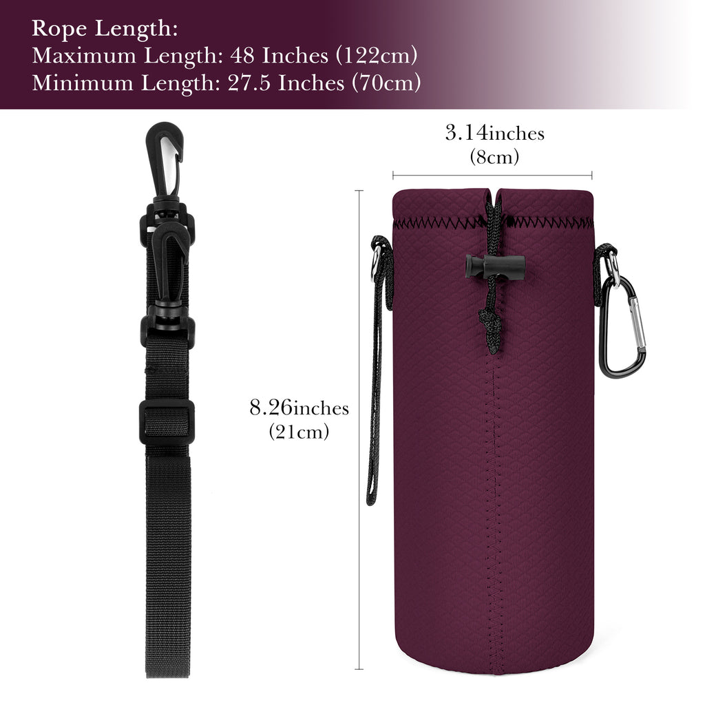 Linkidea Neoprene Water Bottle Carrier with Strap Compatible with YETI Rambler Bottle 18oz/26oz - Yonder 25oz, Insulated Waterbottle Sling Bag with Shoulder Strap, Wine Red