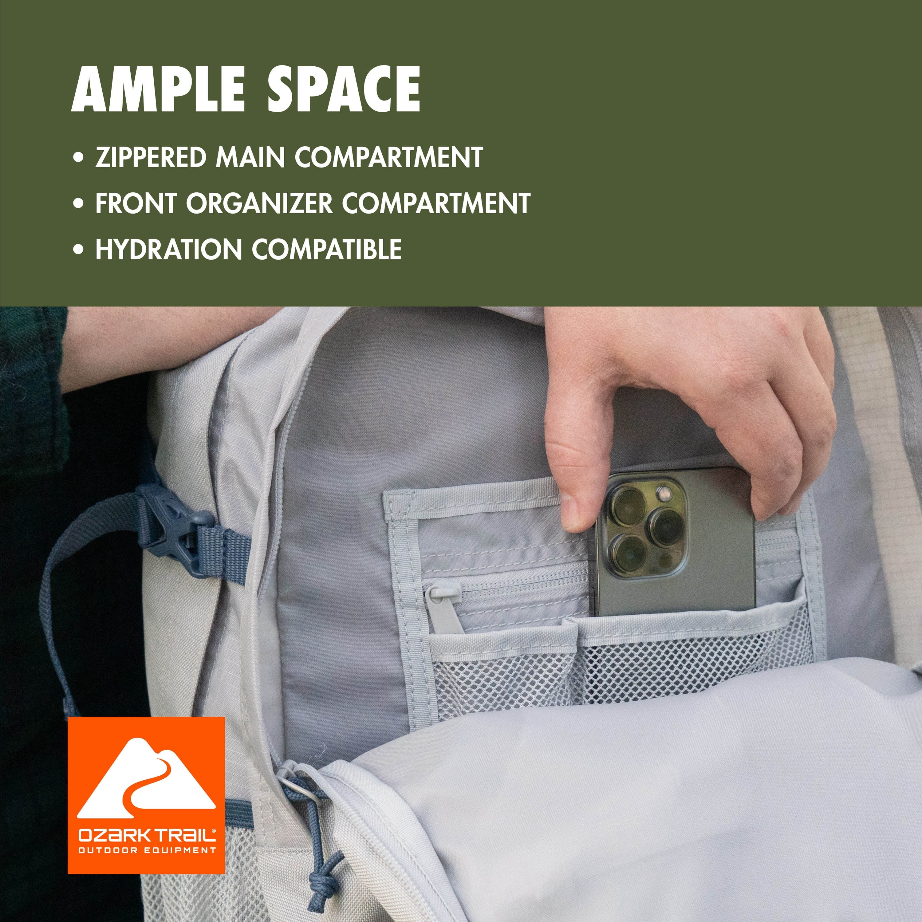 Ozark Trail Adult 25L Polyester Hiking Backpack - Gray