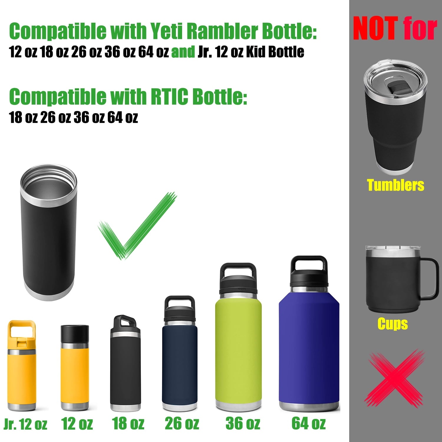 Chug Lid for YETI Rambler Lid Replacement - 12 18 26 36 64 oz and Jr. 12 oz Kids Bottle