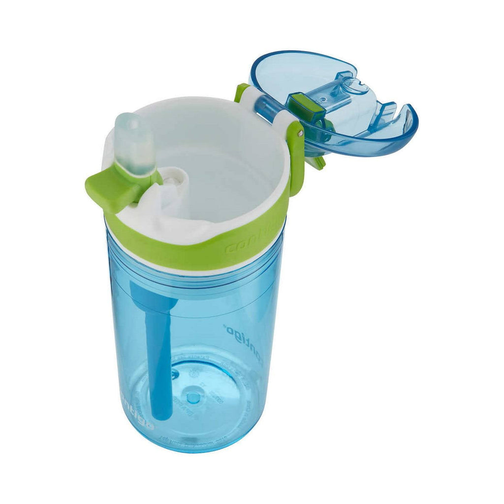 Contigo Kids 2-in-1 Snack Hero Tumbler Featuring 4oz Snack Holder Stacked on Top of 13oz Water Bottle - BPA Free - Durable Tritan w/Flexible Carry Handle & Spill-Proof Valve, Green & Blue – 2 Pack