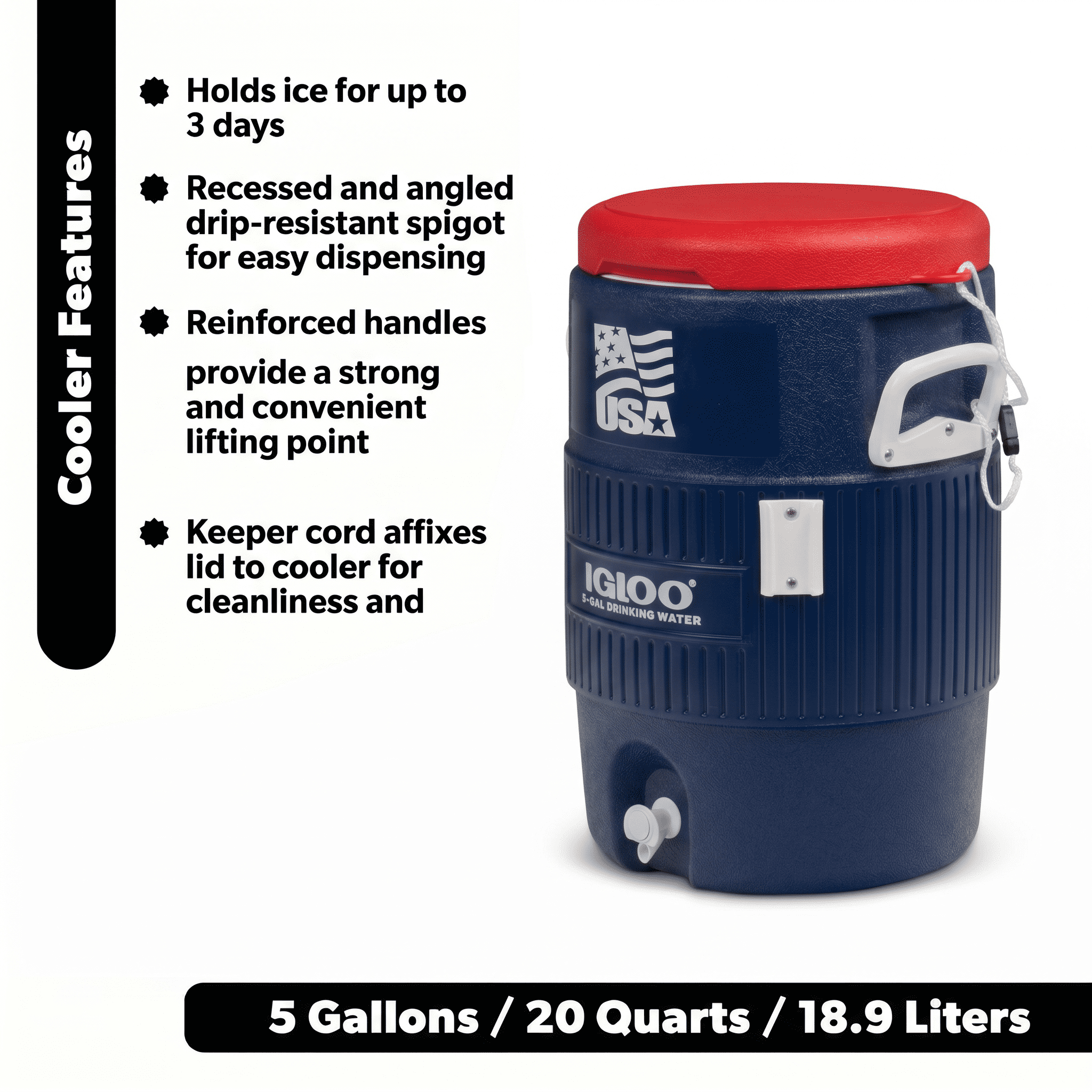 Igloo 5 Gallon Heavy-Duty beverage Jug - Red White and Blue