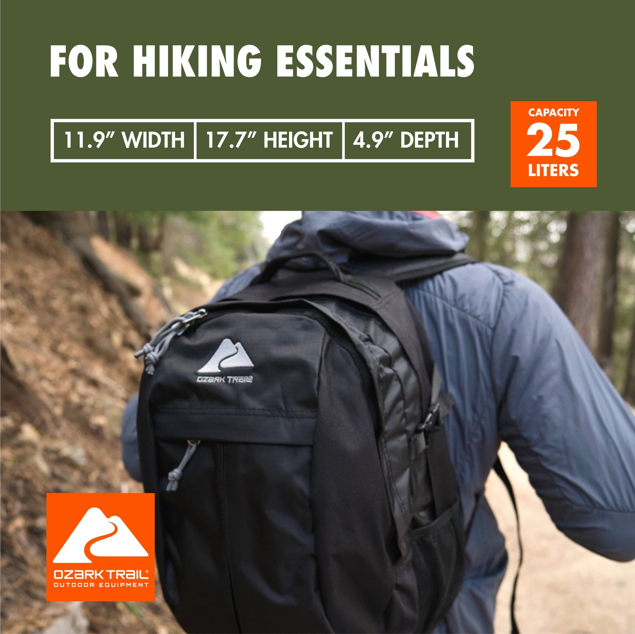 Ozark Trail 25L Adult/Teen Polyester Hiking Backpack - Black