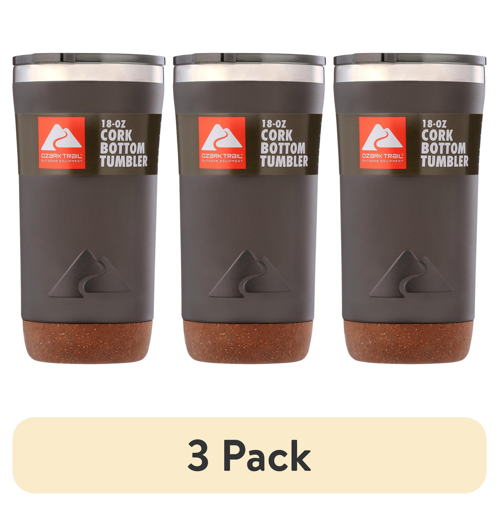 Ozark Trail 18 oz Stainless Steel Insulated Tumbler with Cork Bottom - Black - 3-Pack