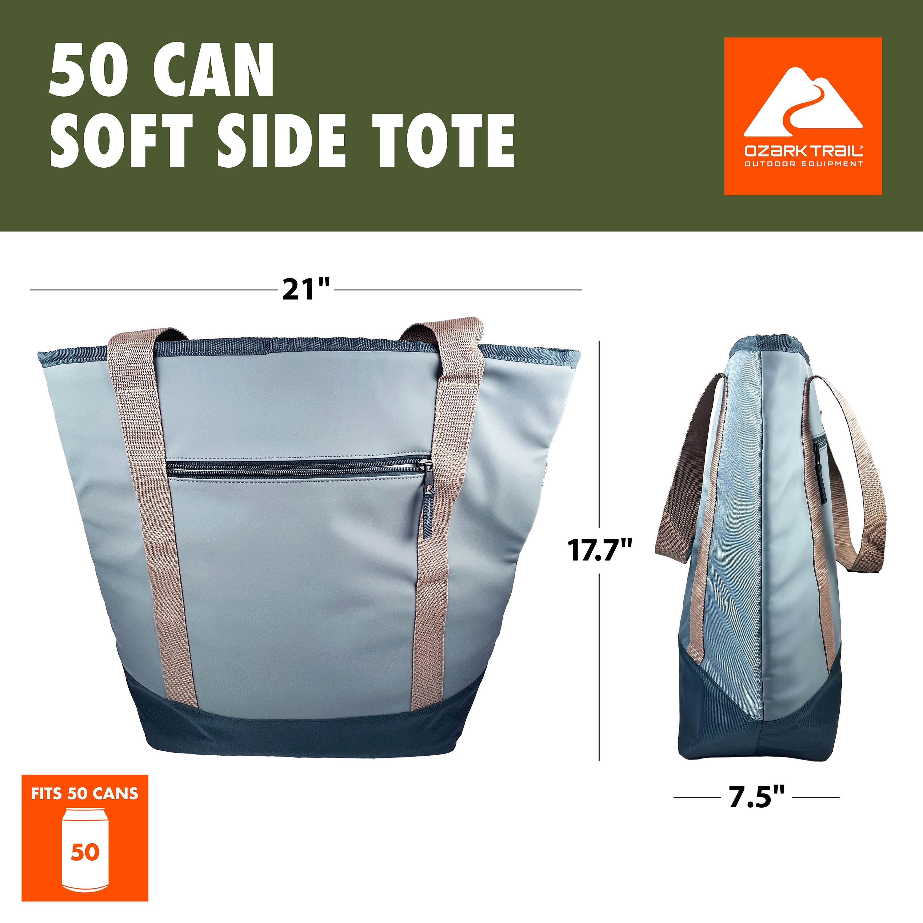 Ozark Trail 17.44 qt 50-Can Soft-Sided Cooler Tote - Gray