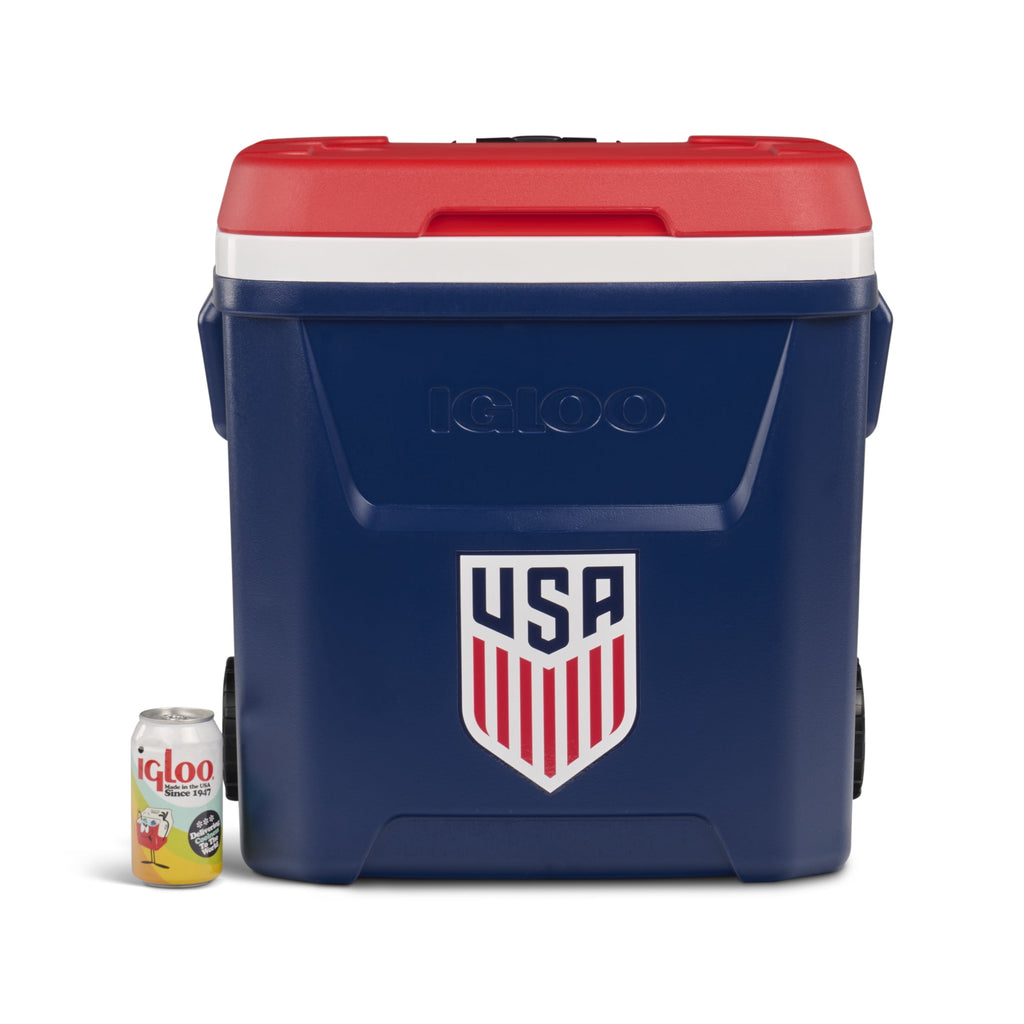 Igloo x USSF 60 QT Laguna Ice Chest Cooler with Wheels - US Soccer Rolling Cooler for Games and Practices, Red White and Blue