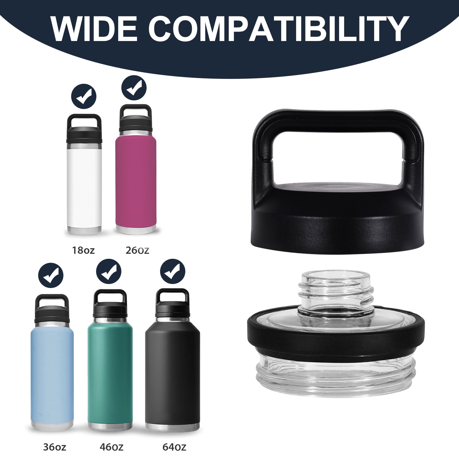 Screw Top Lid Replacement for YETI Rambler Bottle 18/26/36/46/64oz，Compatible with YETI Chug Cap Replacement Lids，Leak-Proof - Durable & Dishwasher-Safe，1 Pack (1)