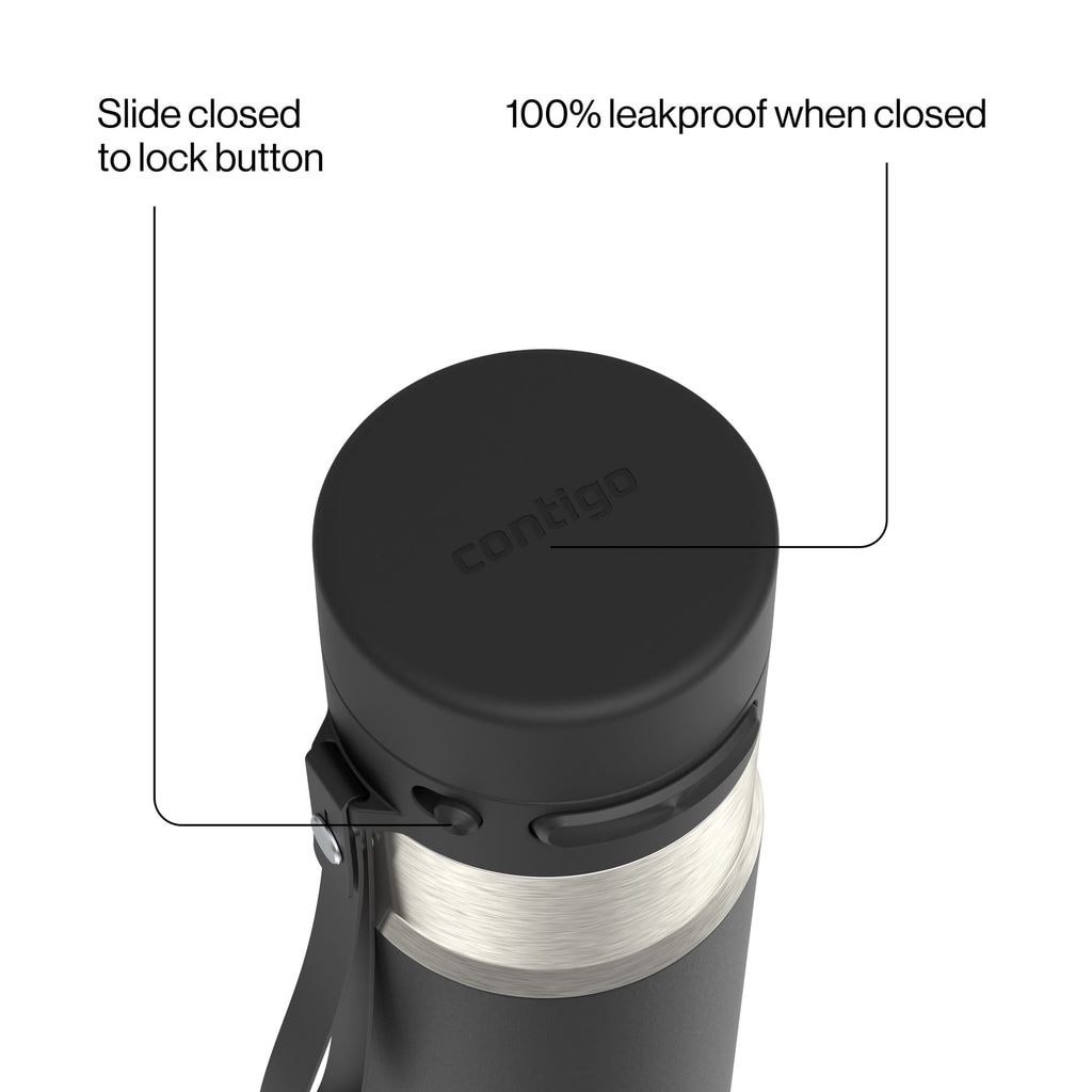 Contigo AutoPop 24 oz Leakproof Insulated Stainless Steel Water Bottle with Carry Strap and Shaker Ball
