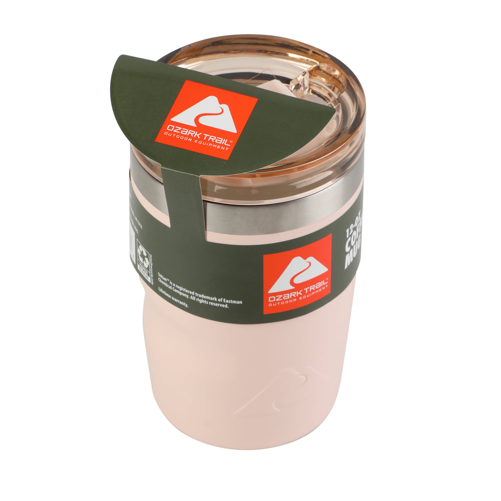 Ozark Trail 12oz Ceramic Lined Stainless Steel Insulated Travel Tumbler with Slider Lid - Frosted Peach