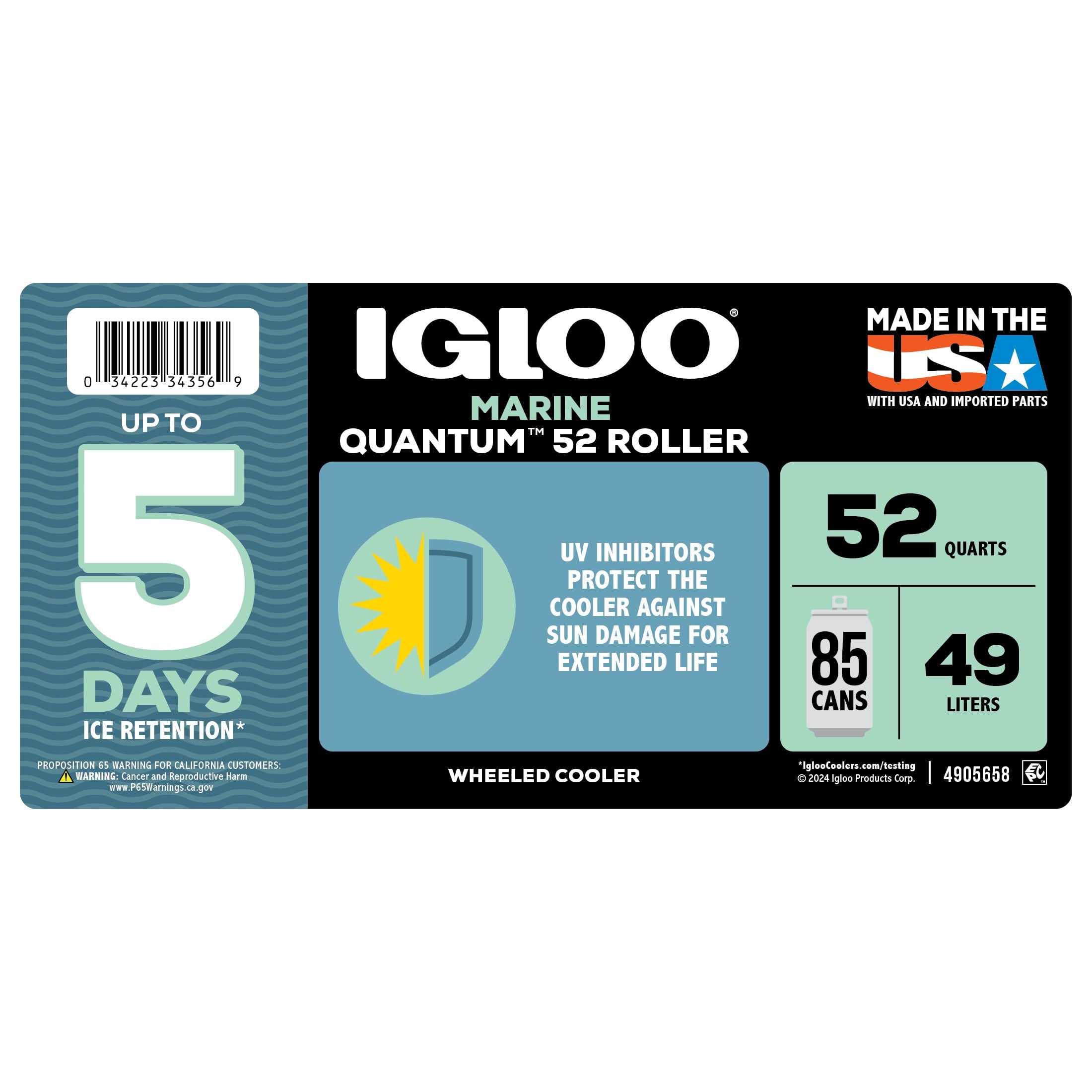 Igloo 52 QT Marine Ice Chest Cooler with Wheels - White