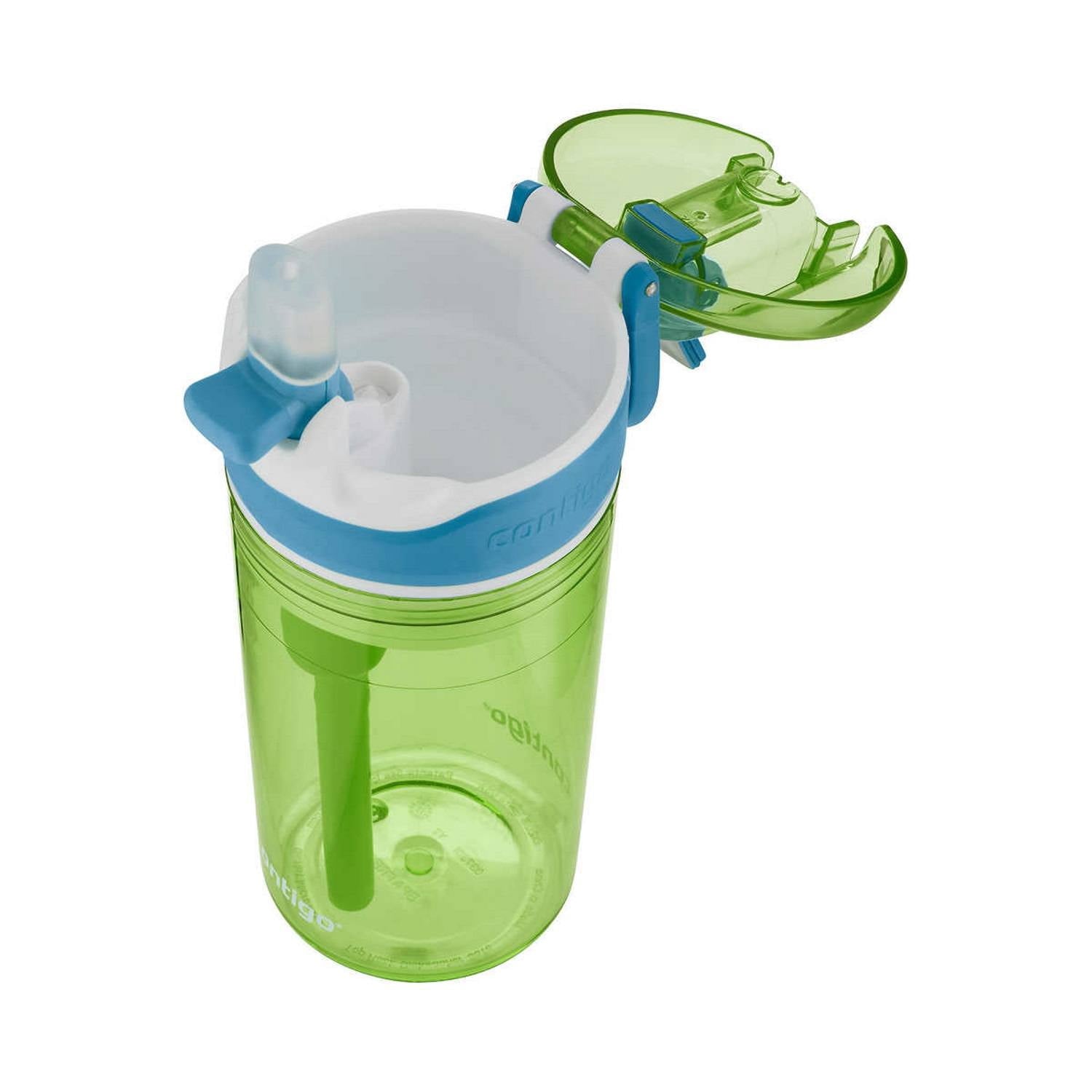 Contigo Kids 2-in-1 Snack Hero Tumbler Featuring 4oz Snack Holder Stacked on Top of 13oz Water Bottle - BPA Free - Durable Tritan w/Flexible Carry Handle & Spill-Proof Valve, Green & Blue – 2 Pack