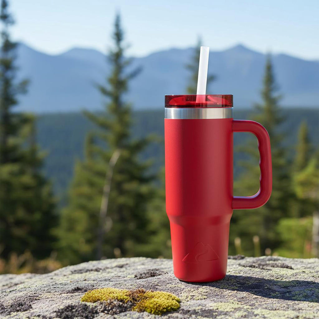 Ozark Trail 30 oz Stainless Steel Insulated Tailgating Tumbler with Handle - Dark Red