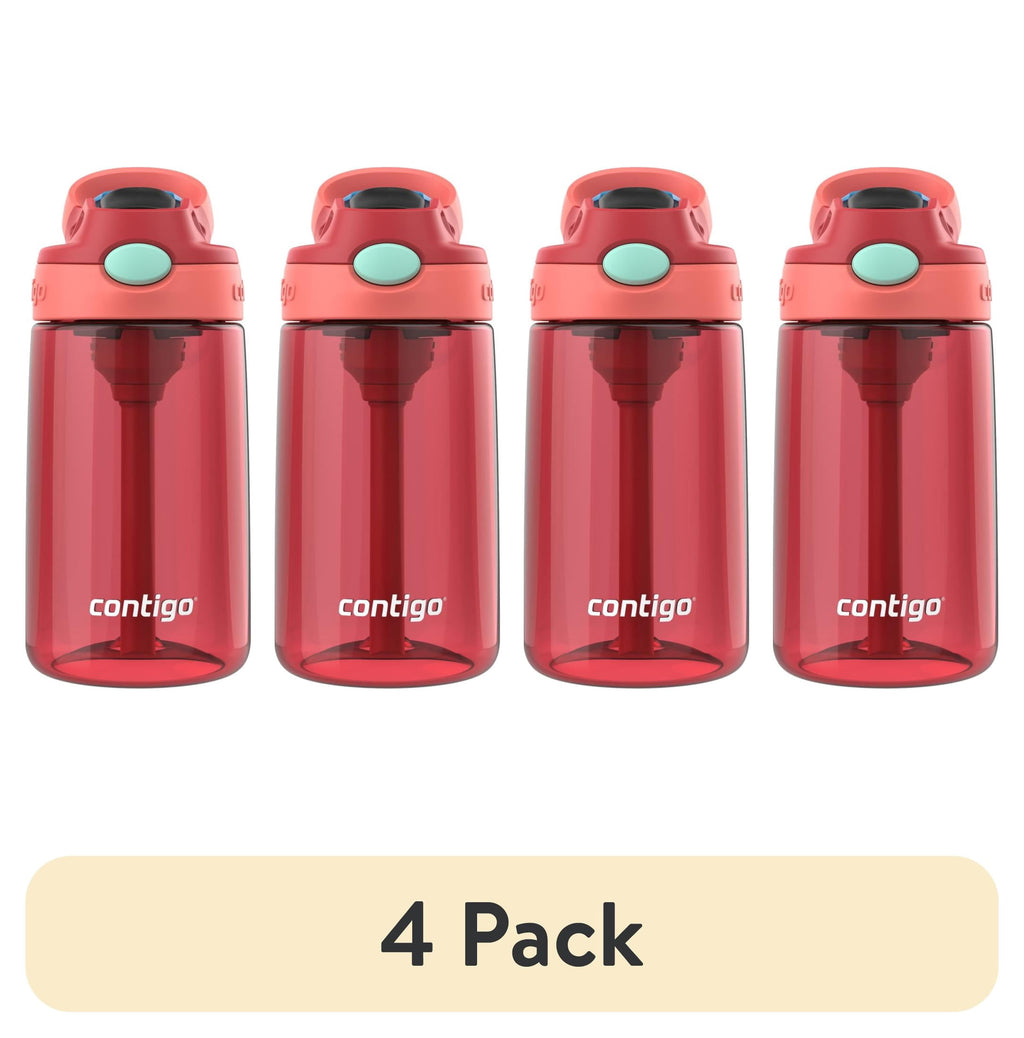 Contigo Kids Water Bottle with Redesigned AUTOSPOUT Straw - 14 oz., Goji Berry Coral - 4-Pack