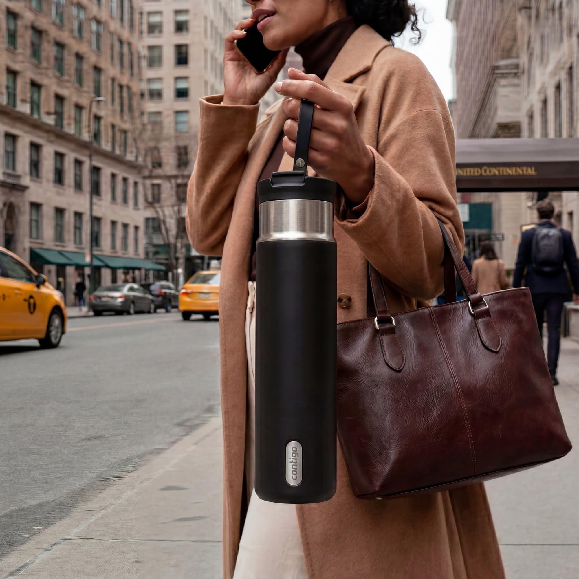 Contigo Water Bottle - 28 Oz, Stainless Steel, Vacuum Insulated Leakproof, DualSip 2-Way Lid, Licorice