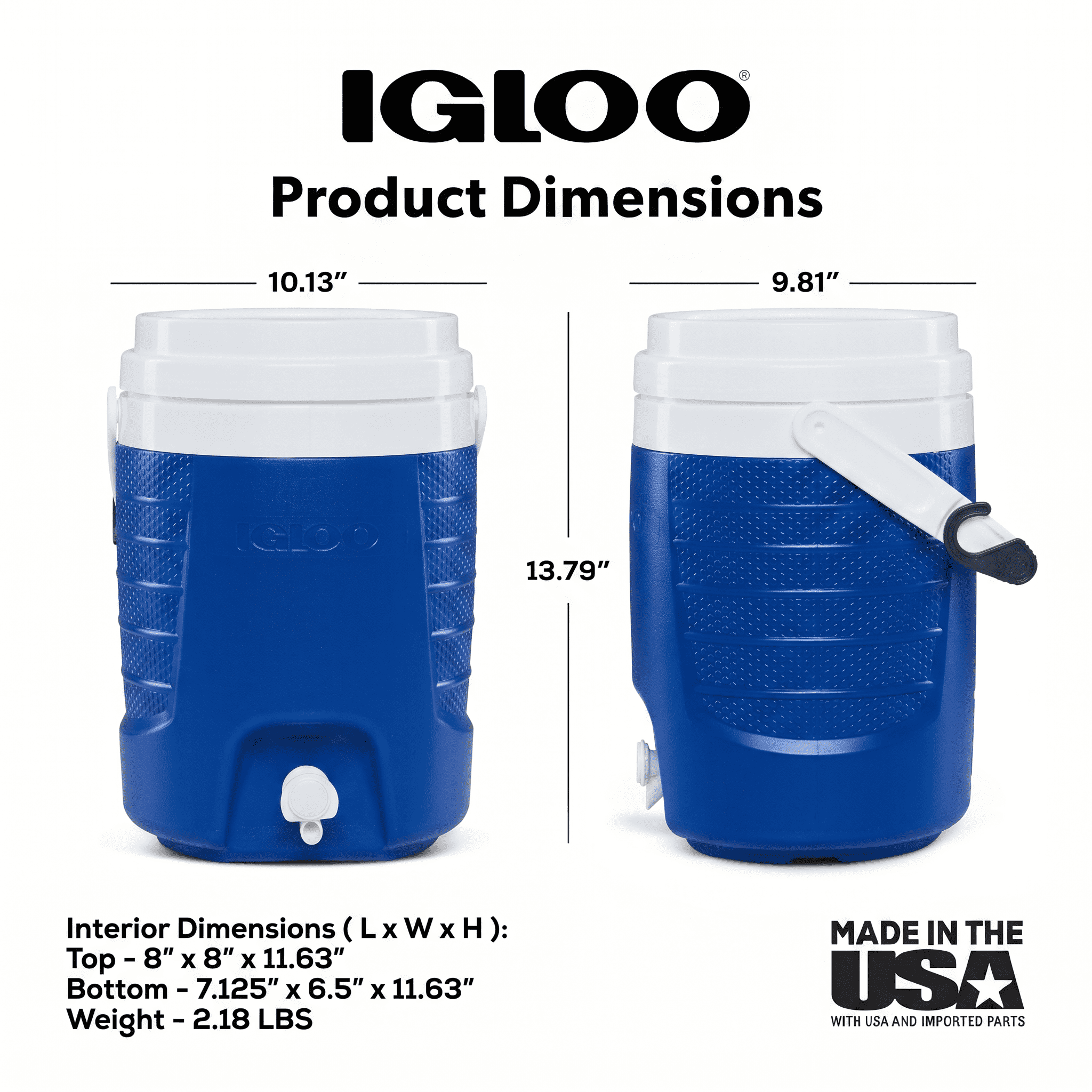 Igloo 2 Gallon Sports Plastic Beverage Jug with Hooks - Blue