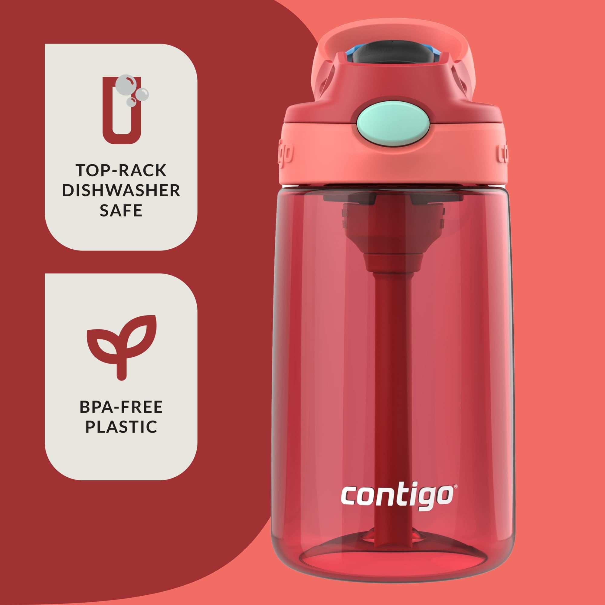 Contigo Kids Water Bottle with Redesigned AUTOSPOUT Straw - 14 oz., Goji Berry Coral