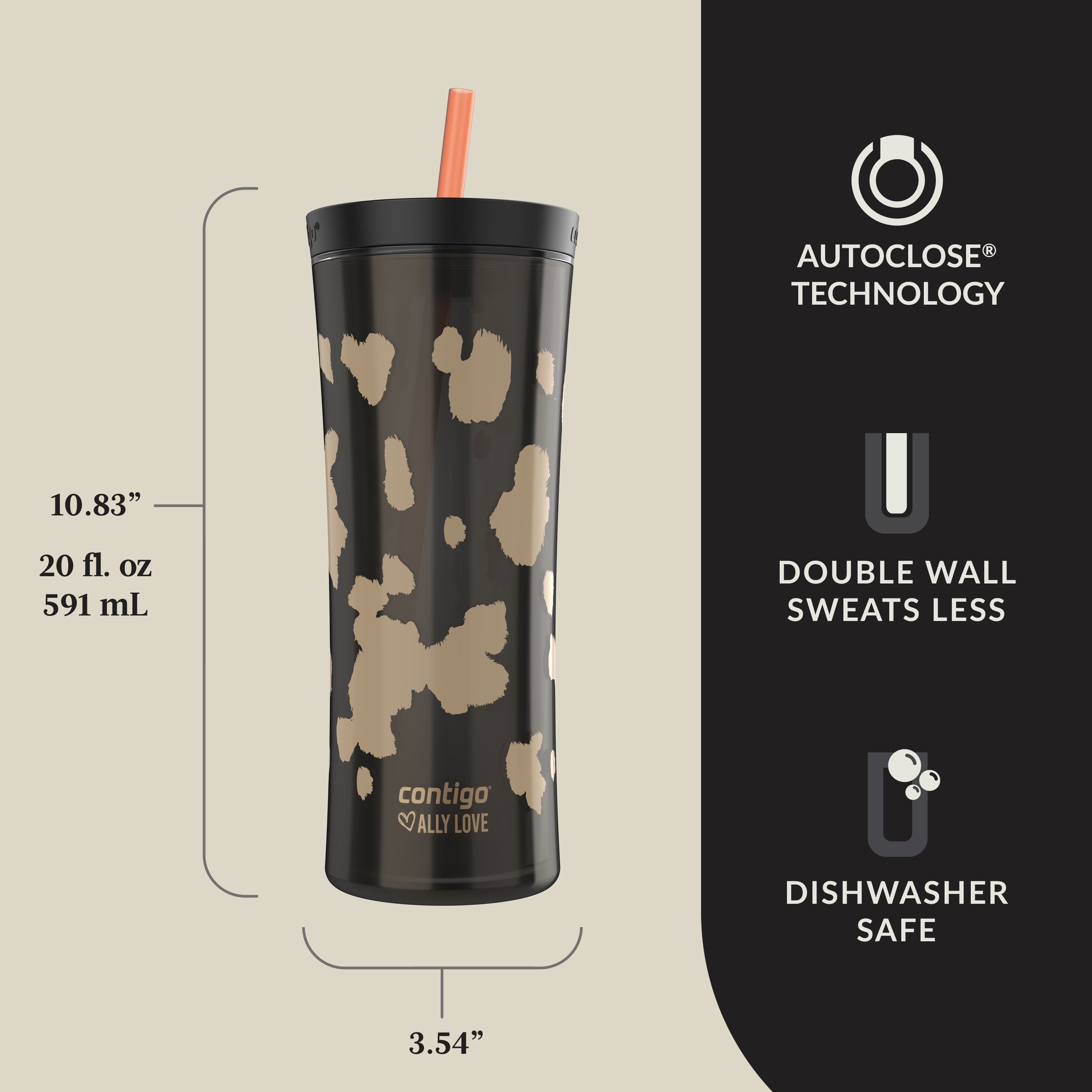 Contigo 20oz Shake & Go Tumbler - Plastic with Straw, Licorice Cowhide Couture