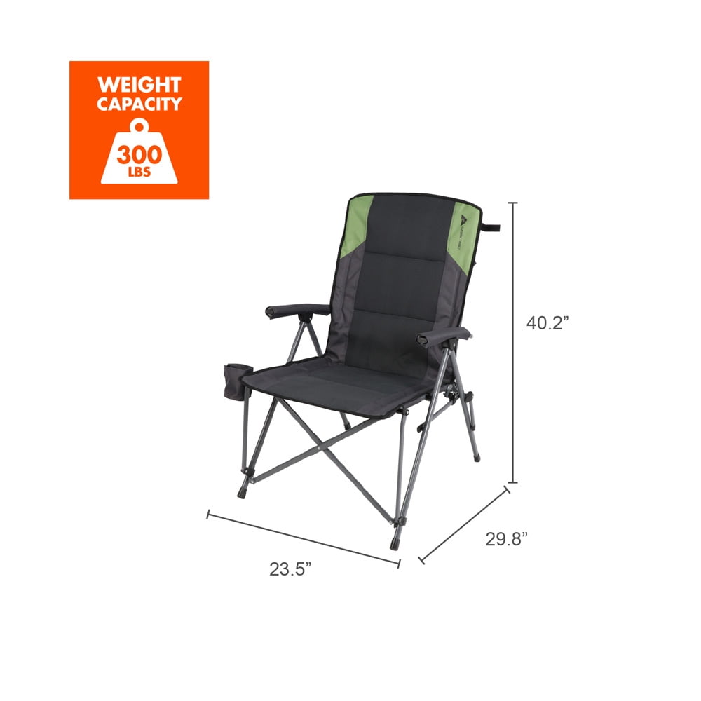 Ozark Trail High Back Hard Arm Outdoor Adult Camp Chair with Cup Holder - Polyester, Green