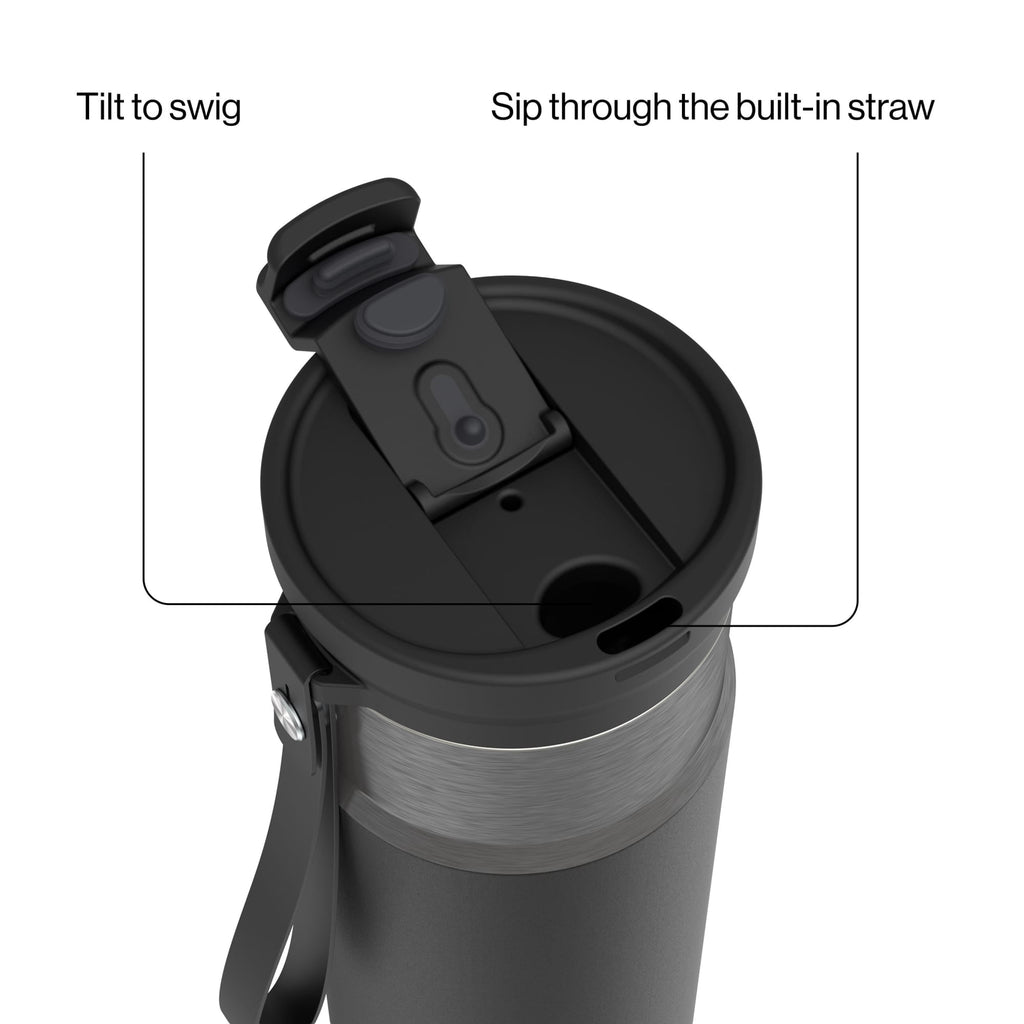 Contigo 24 oz DualSip Stainless Steel Leak-Proof Insulated Water Bottle with Straw or Sip Lid and Carry Strap - Black/Silver