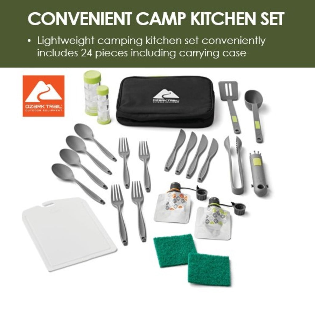 Ozark Trail 24-Piece Plastic Camping Kitchen Set with Travel Bag