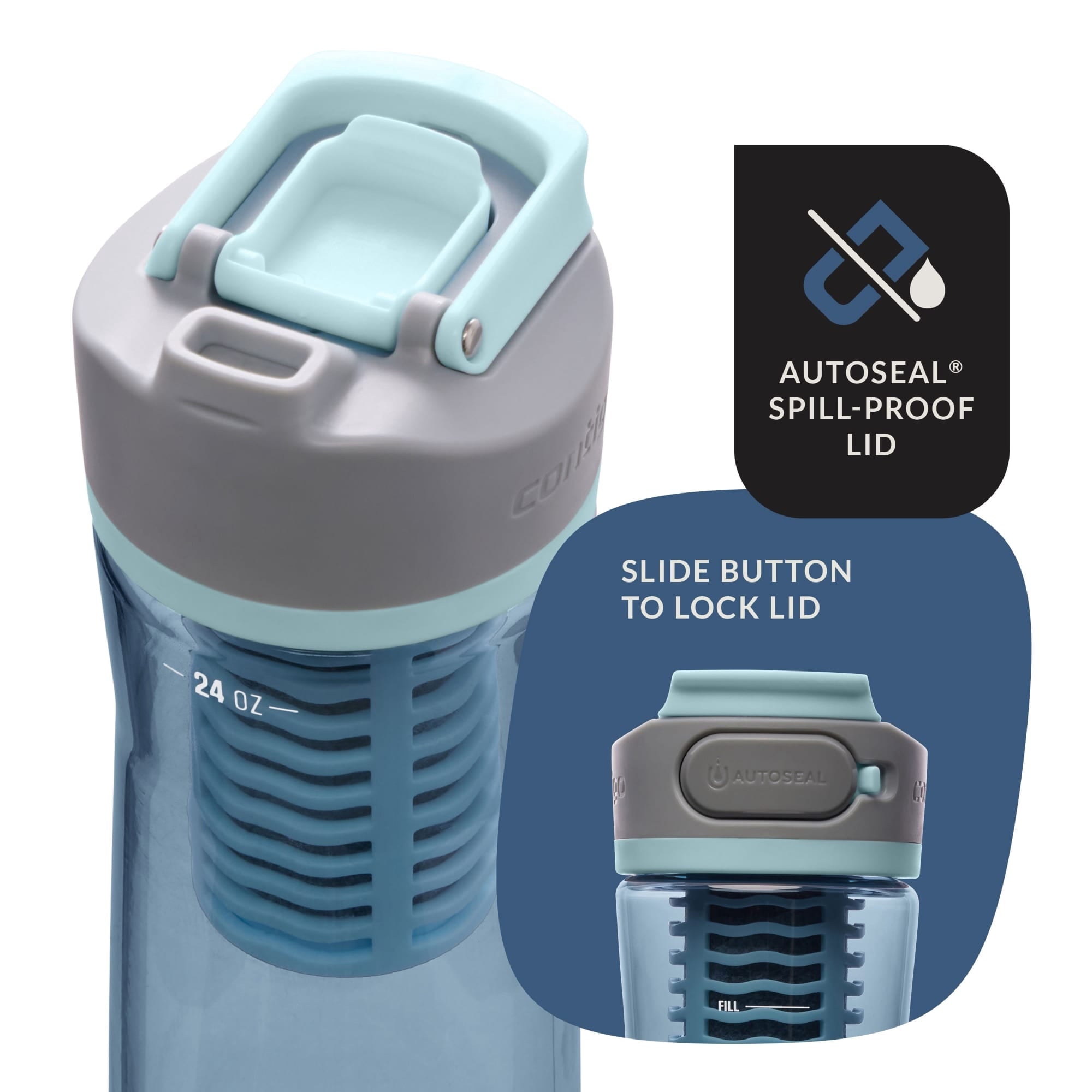 Contigo Clybourn Plastic FreeFlow Filter Water Bottle with AUTOSEAL Lid 24 oz. - Dark Ice, with Replacable Filter - 2-Pack