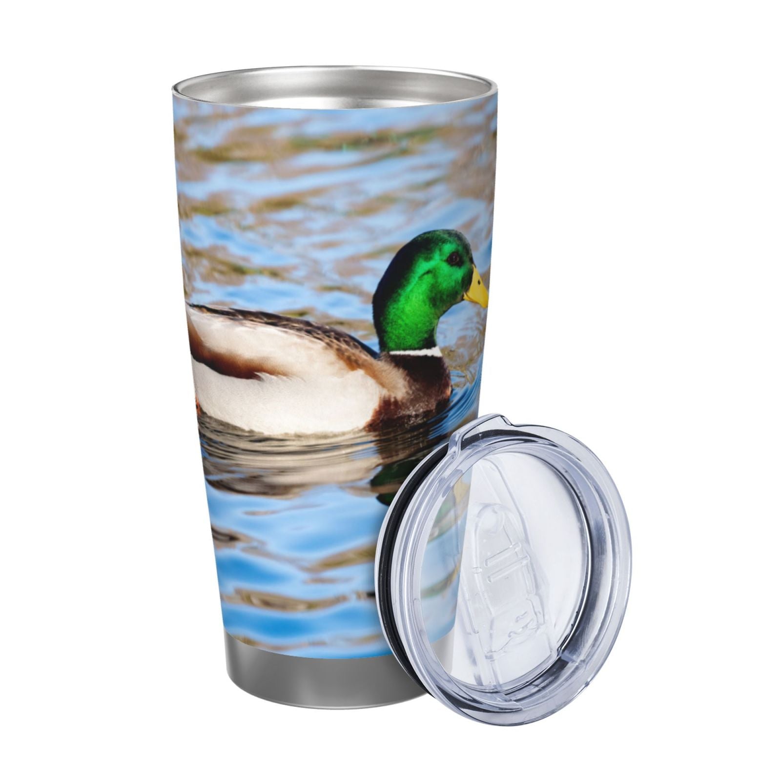 Logiee Mallard Duck Swimming In A River Print 20OZ Car Cup with Lid - Stainless Steel Vacuum Insulated Double Wall Travel Tumbler, Durable Insulated Coffee Mug, Thermal Cup with Straw-Without Straw