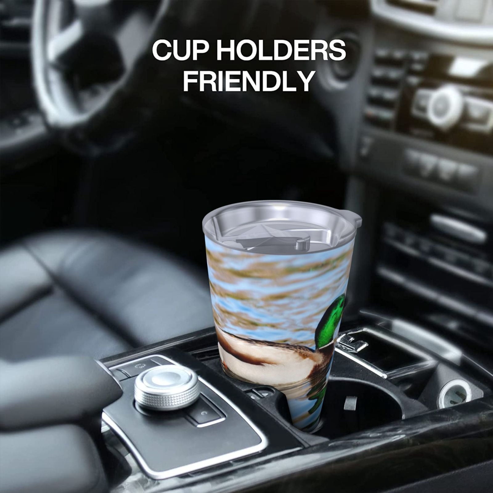 Logiee Mallard Duck Swimming In A River Print 20OZ Car Cup with Lid - Stainless Steel Vacuum Insulated Double Wall Travel Tumbler, Durable Insulated Coffee Mug, Thermal Cup with Straw-Without Straw