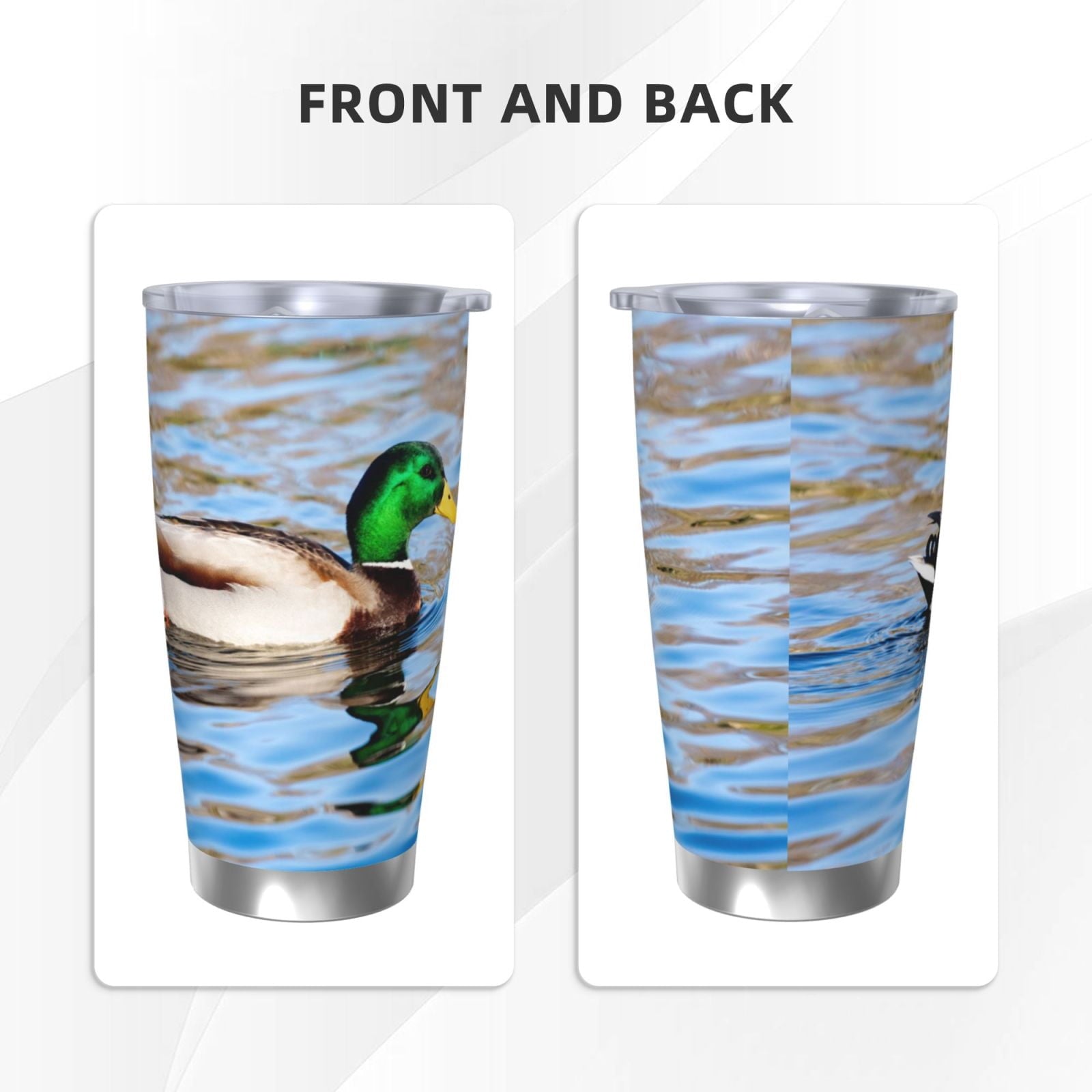 Logiee Mallard Duck Swimming In A River Print 20OZ Car Cup with Lid - Stainless Steel Vacuum Insulated Double Wall Travel Tumbler, Durable Insulated Coffee Mug, Thermal Cup with Straw-Without Straw