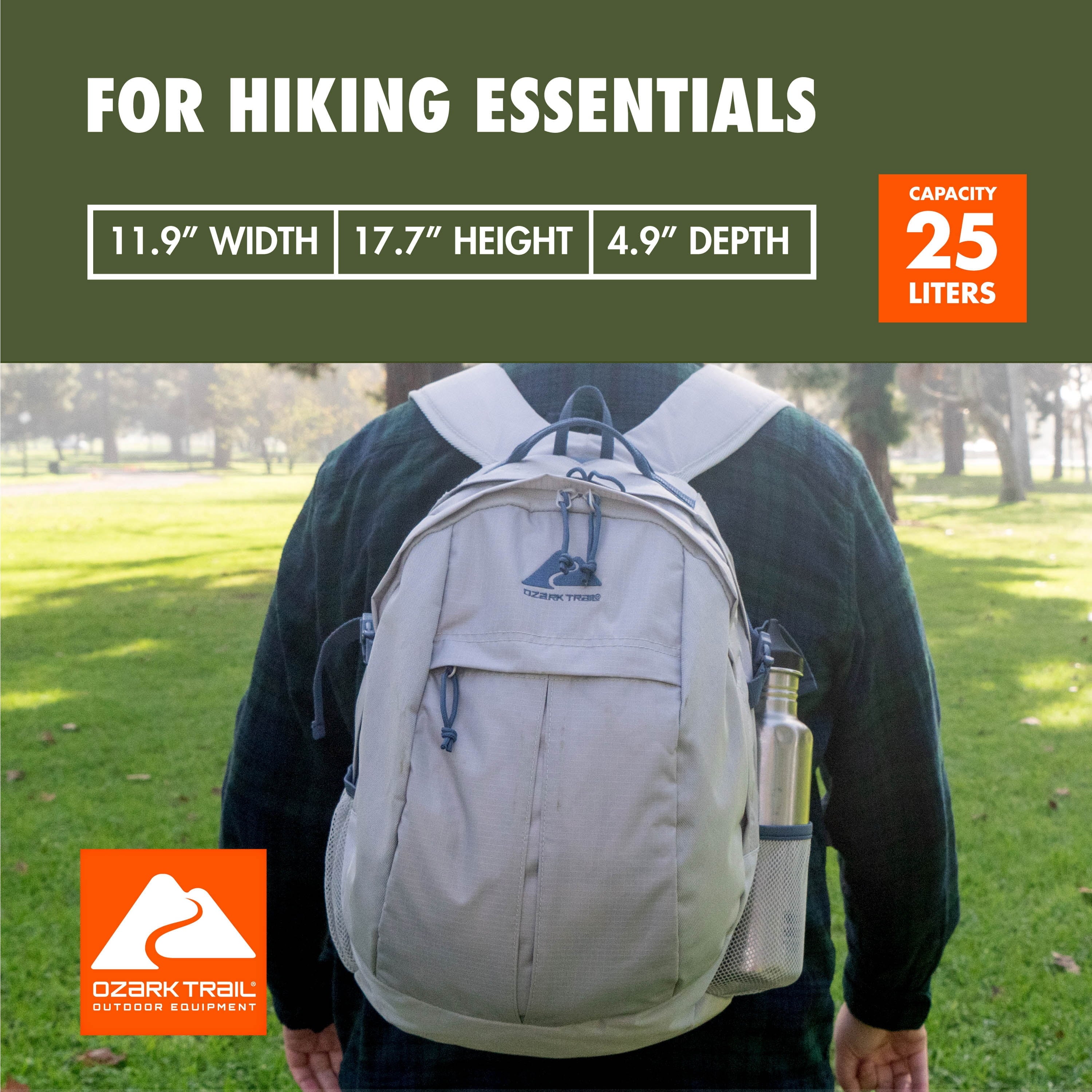 Ozark Trail Adult 25L Polyester Hiking Backpack - Gray