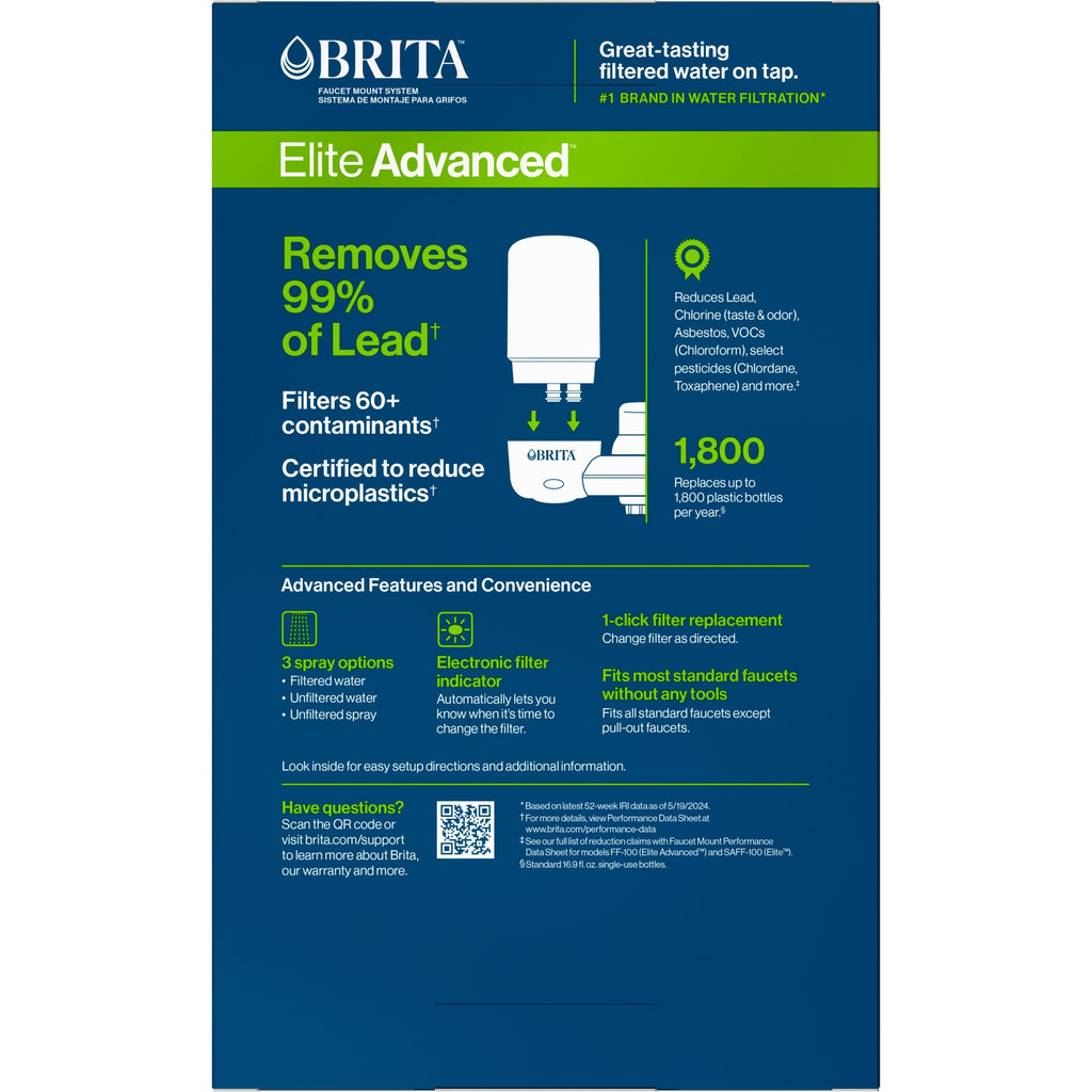 Brita Elite Advanced White - Faucet Water Filter System, 2 Replacement Filters, Reduces Lead