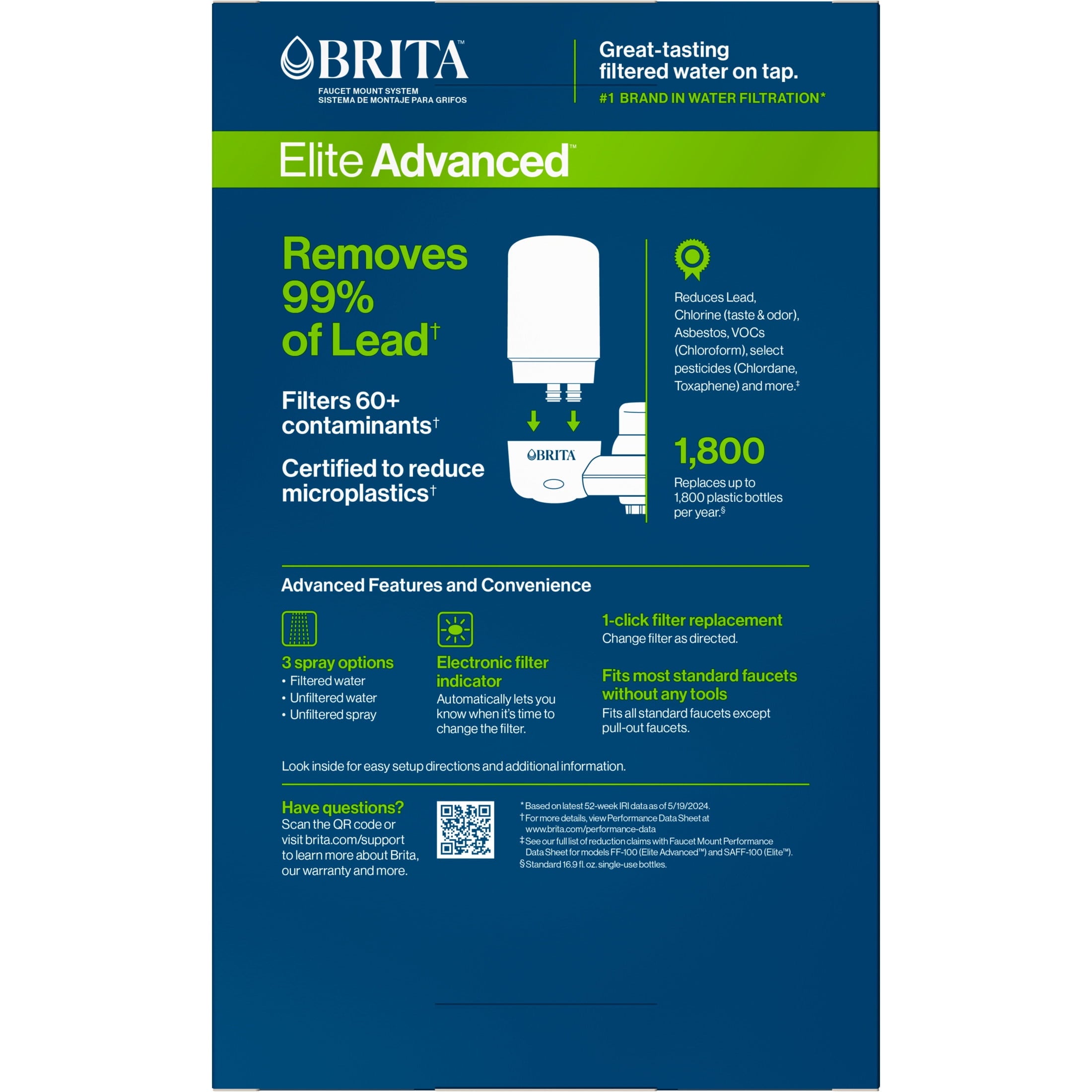 Brita Elite Advanced White - Faucet Water Filter System, 2 Replacement Filters, Reduces Lead