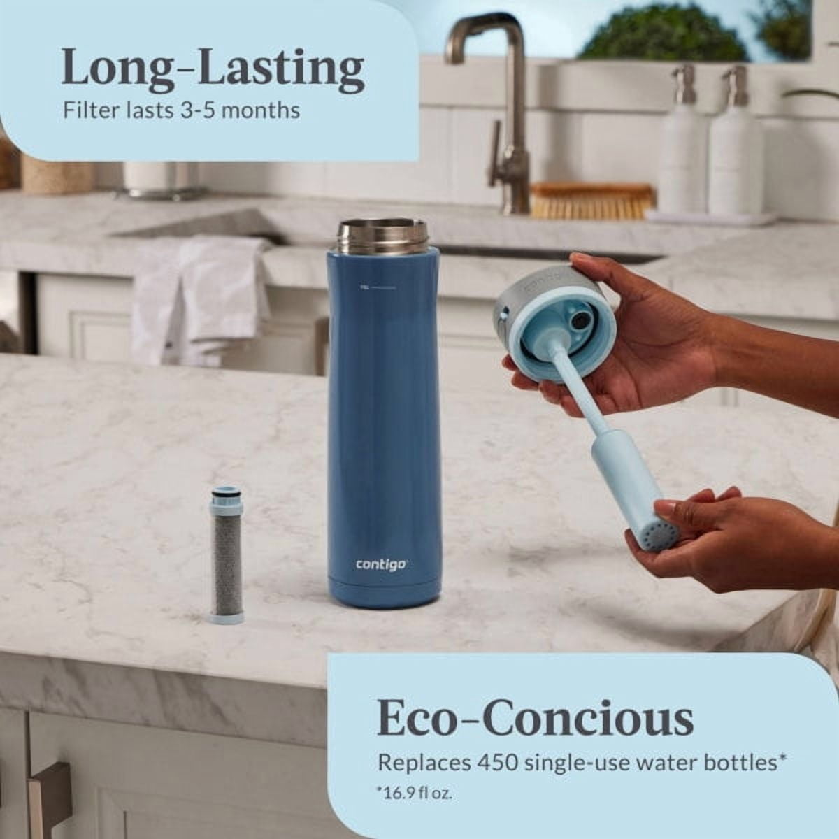 Contigo 24 oz. Wells Chill Stainless Steel Filter Bottle w/ Filters - Dark Ice