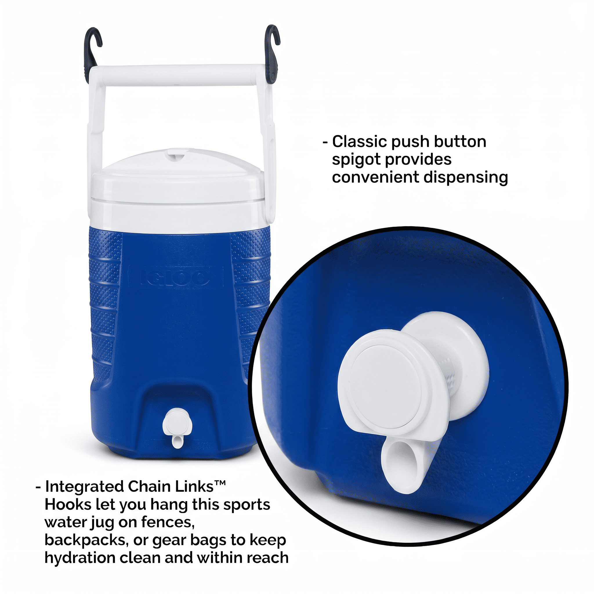 Igloo 2 Gallon Sports Plastic Beverage Jug with Hooks - Blue