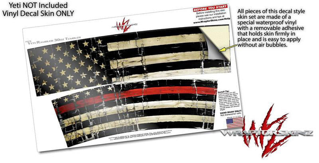 Skin Decal Wrap for Yeti Tumbler Rambler 30 oz Painted Faded and Cracked Red Line USA American Flag ( 30oz TUMBLER NOT INCLUDED )