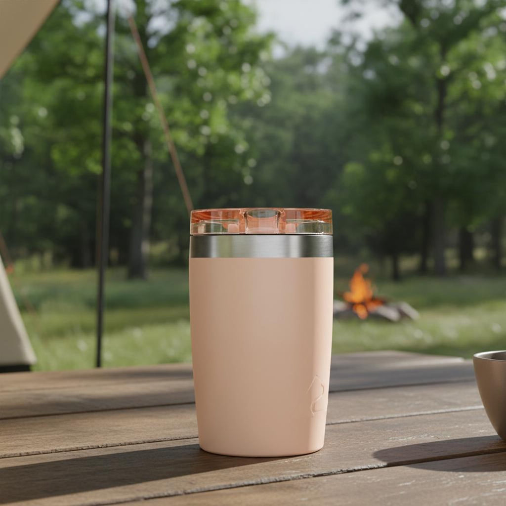 Ozark Trail 12oz Ceramic Lined Stainless Steel Insulated Travel Tumbler with Slider Lid - Frosted Peach