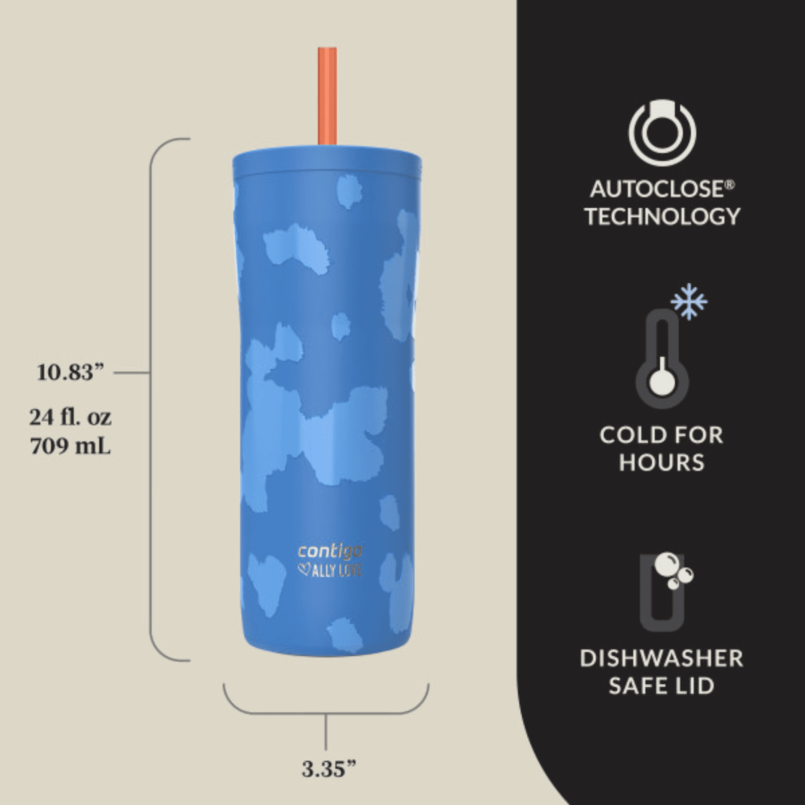 Contigo x Ally Love Streeterville 2.0 Stainless Steel Tumbler with Straw - 24 oz, Stellar Jay