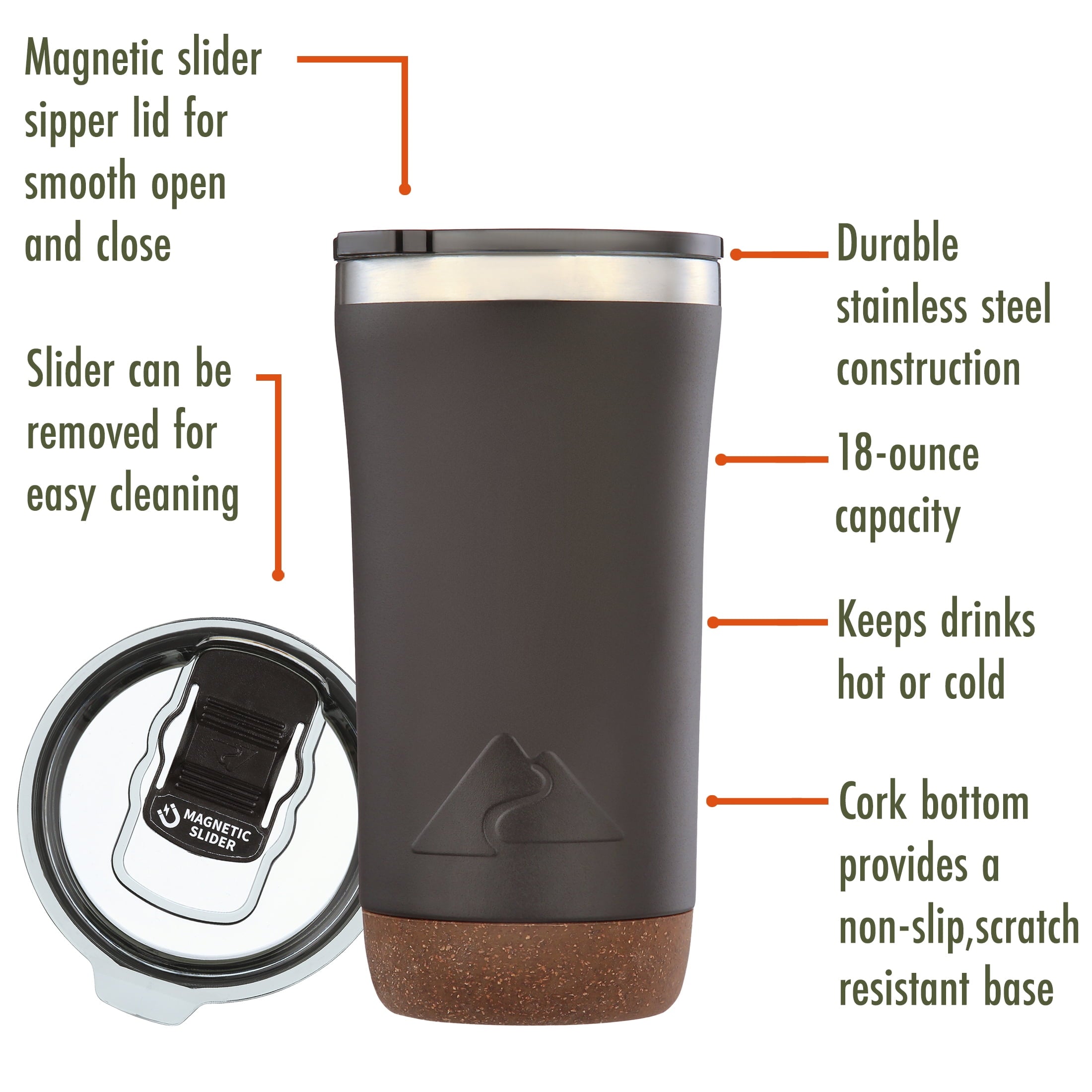 Ozark Trail 18 oz Stainless Steel Insulated Tumbler with Cork Bottom - Black - 3-Pack