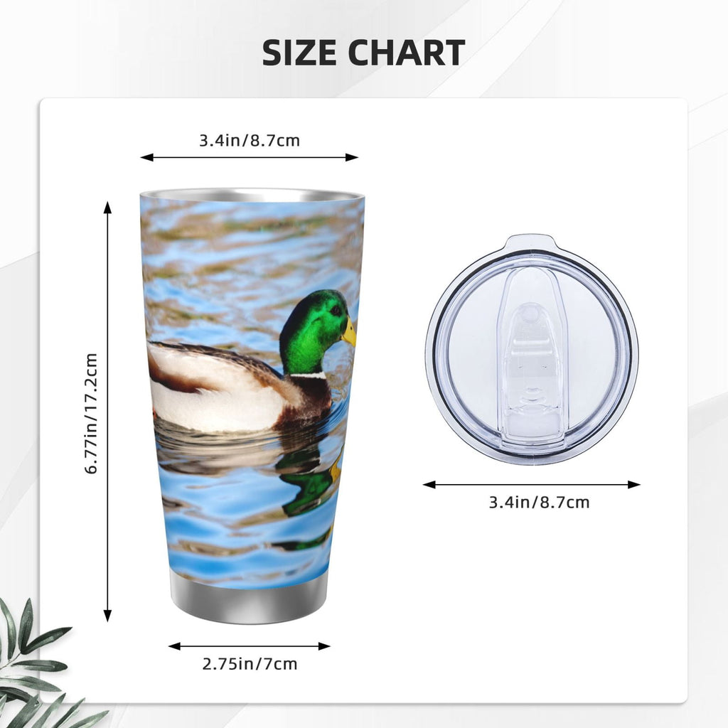 Logiee Mallard Duck Swimming In A River Print 20OZ Car Cup with Lid - Stainless Steel Vacuum Insulated Double Wall Travel Tumbler, Durable Insulated Coffee Mug, Thermal Cup with Straw-Without Straw