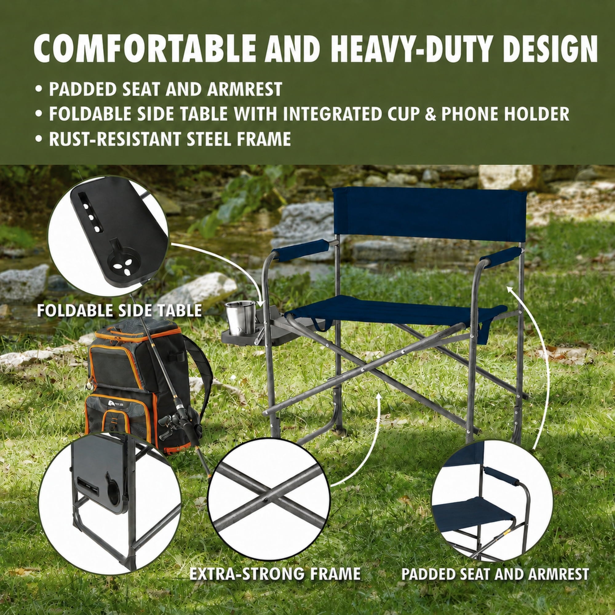 Ozark Trail Director Chair with Side Table - Navy